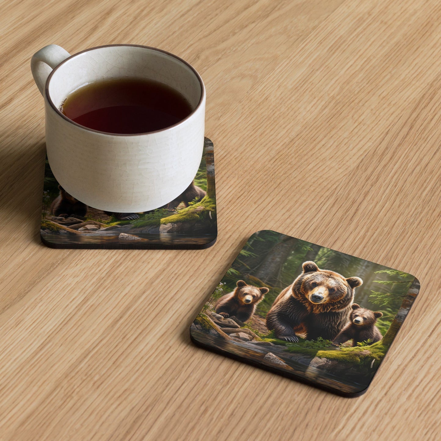 Bear Family Cork-back Coaster - Coasters - Discovery Co.