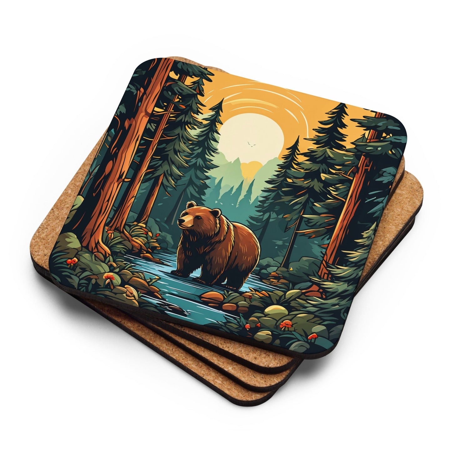 Bear In The Forest Cork - back Coaster - Coasters - Discovery Co.