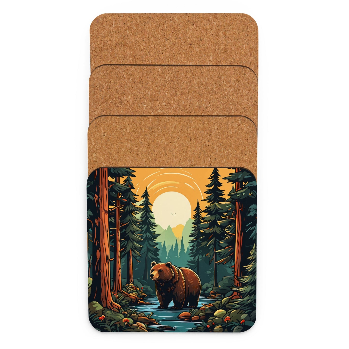 Bear In The Forest Cork - back Coaster - Coasters - Discovery Co.