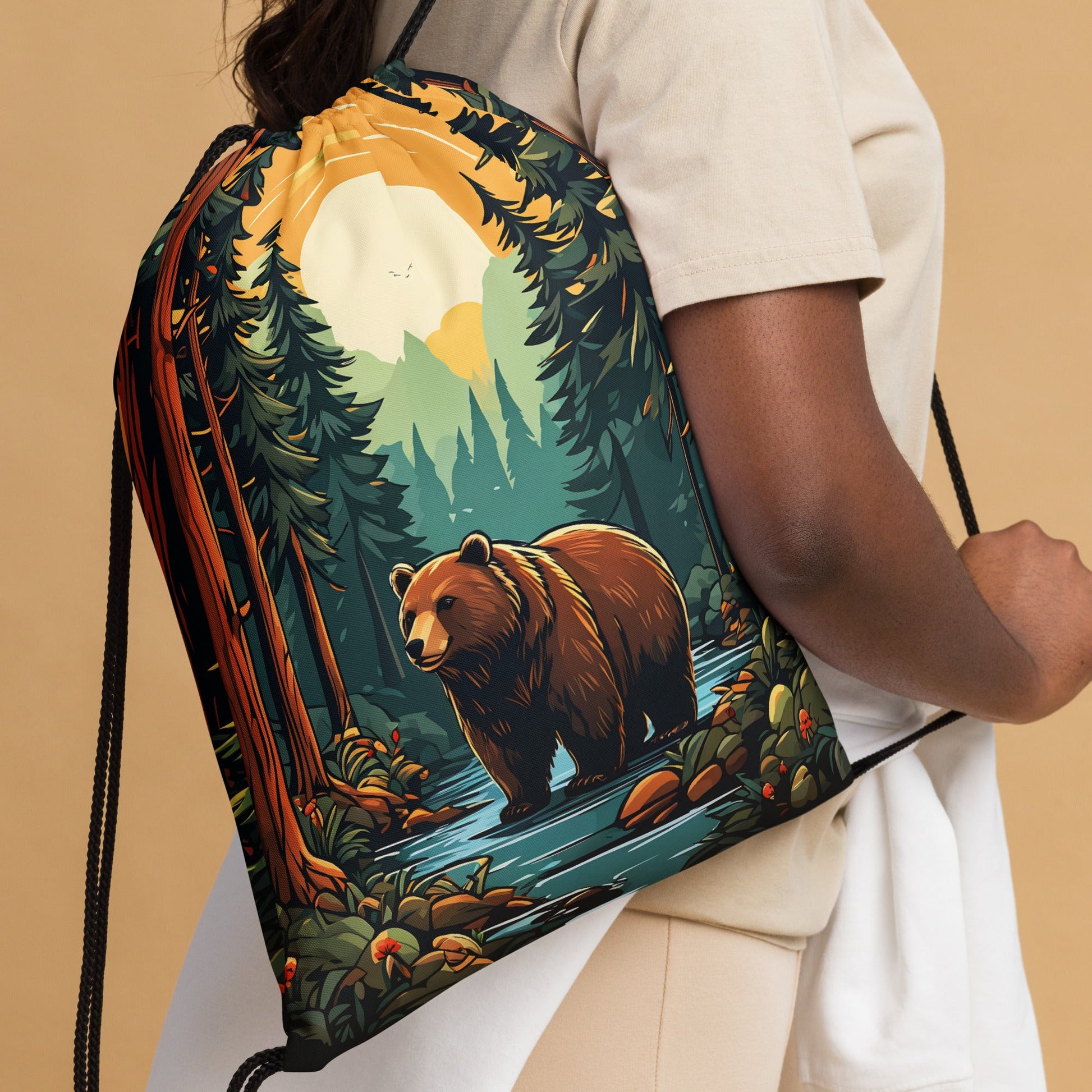 Bear In The Forest Drawstring Bag - Drawstring Bag - Discovery Co.