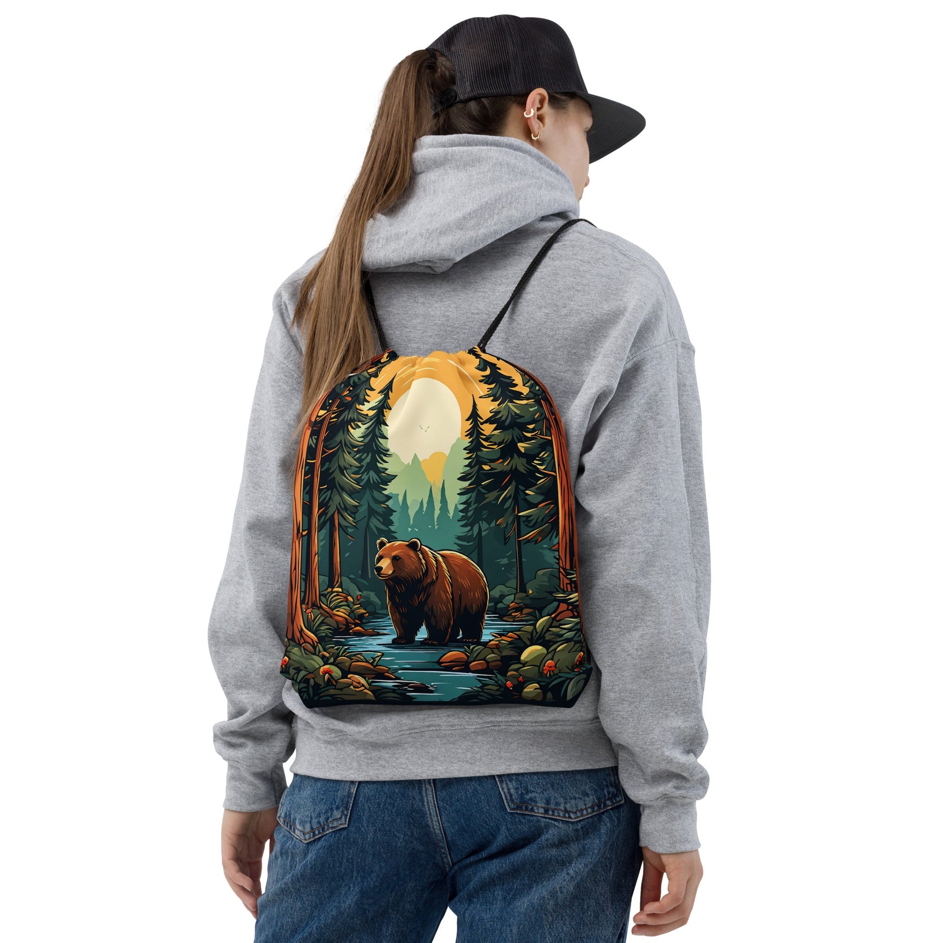 Bear In The Forest Drawstring Bag - Drawstring Bag - Discovery Co.