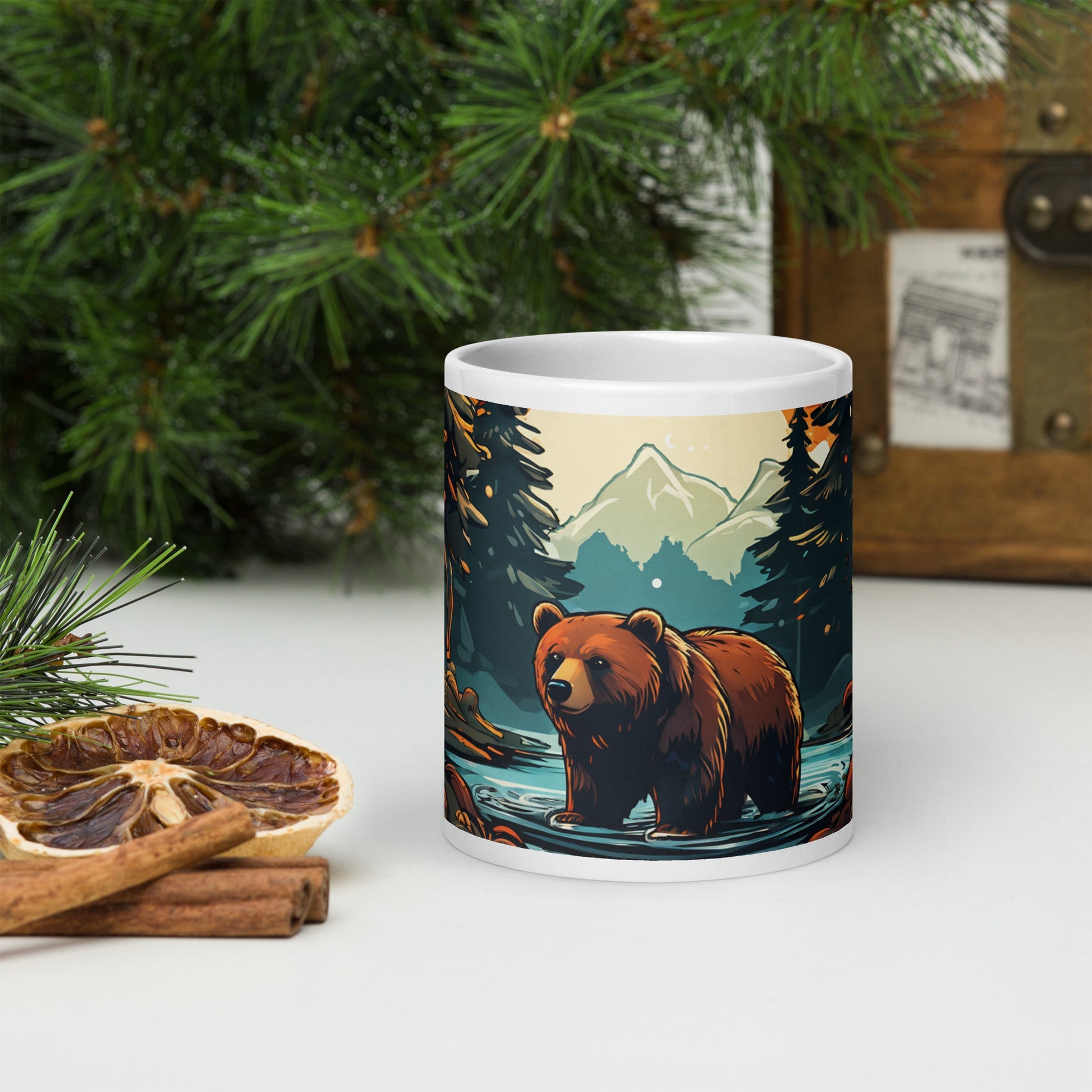 Bear In The Forest White Glossy Mug (11 oz, 15 oz, 20 oz) - Mugs - Discovery Co.