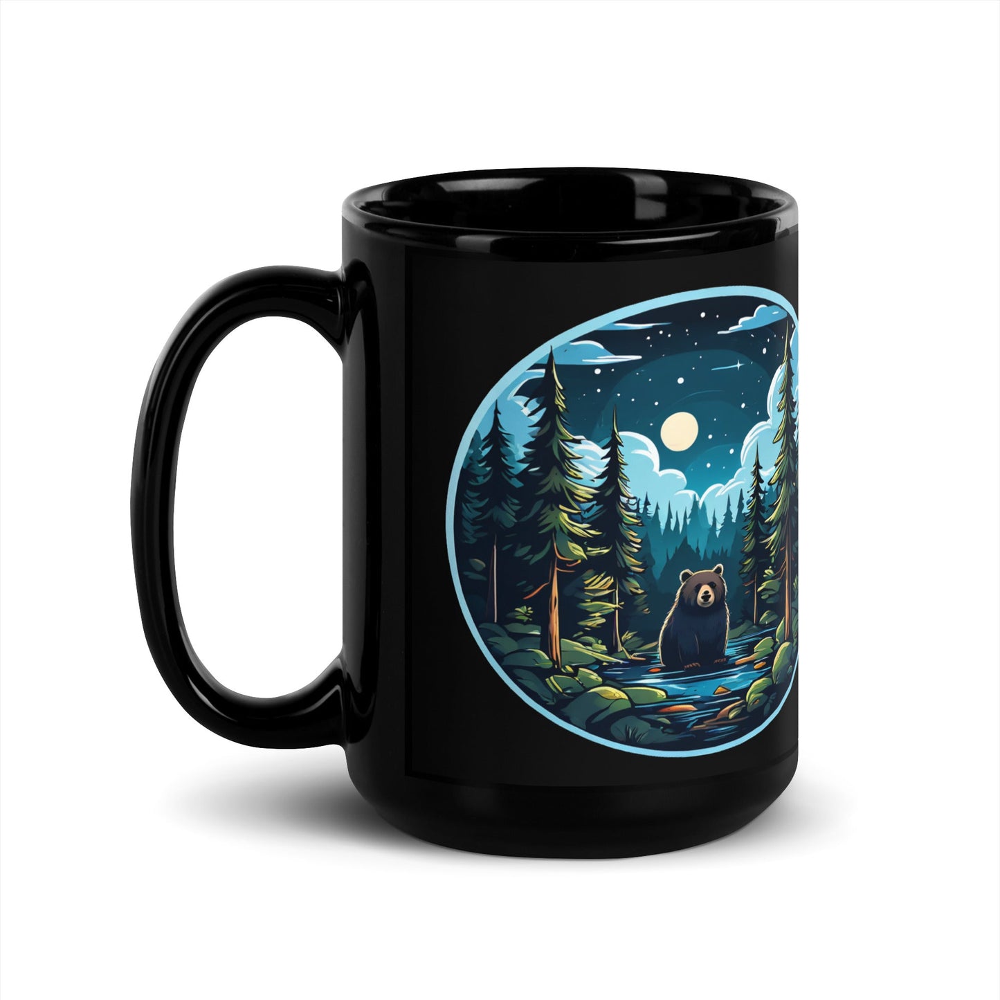 Bear In The River Black Glossy Mug (11 oz, 15 oz) - Mugs - Discovery Co.