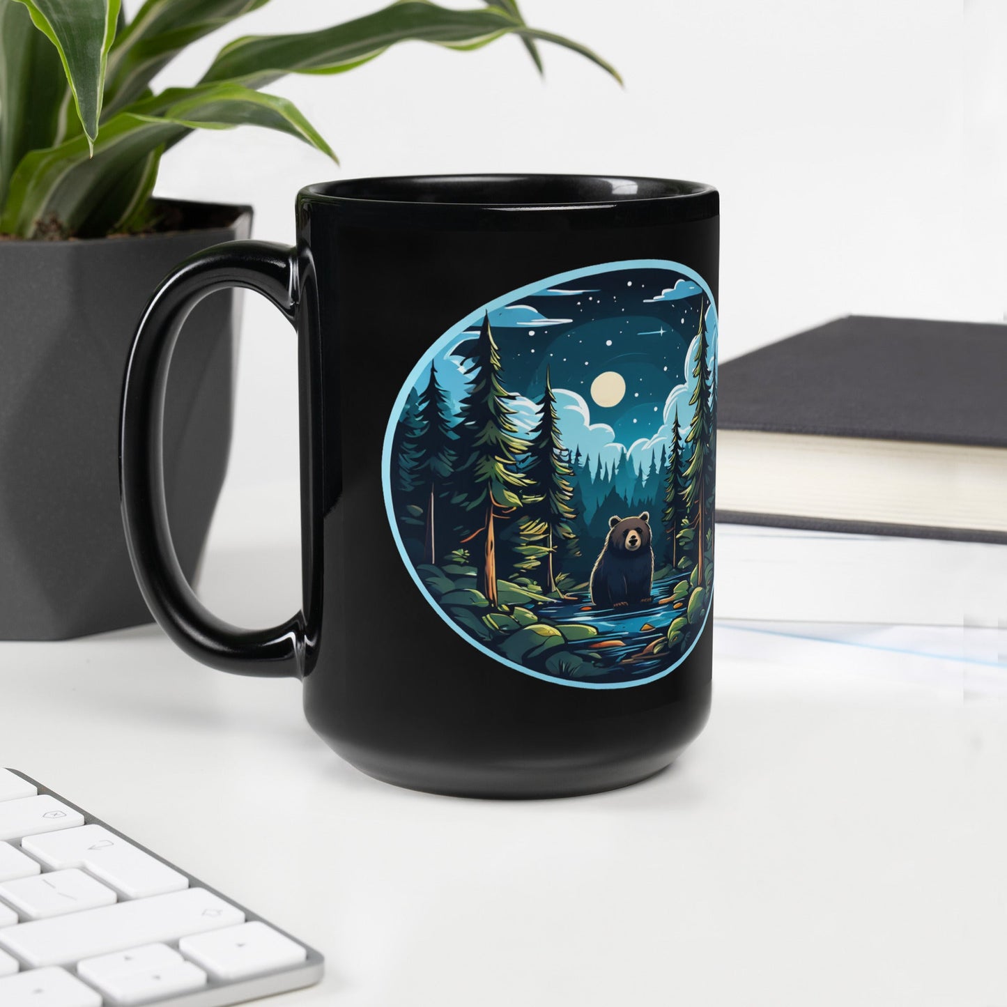 Bear In The River Black Glossy Mug (11 oz, 15 oz) - Mugs - Discovery Co.