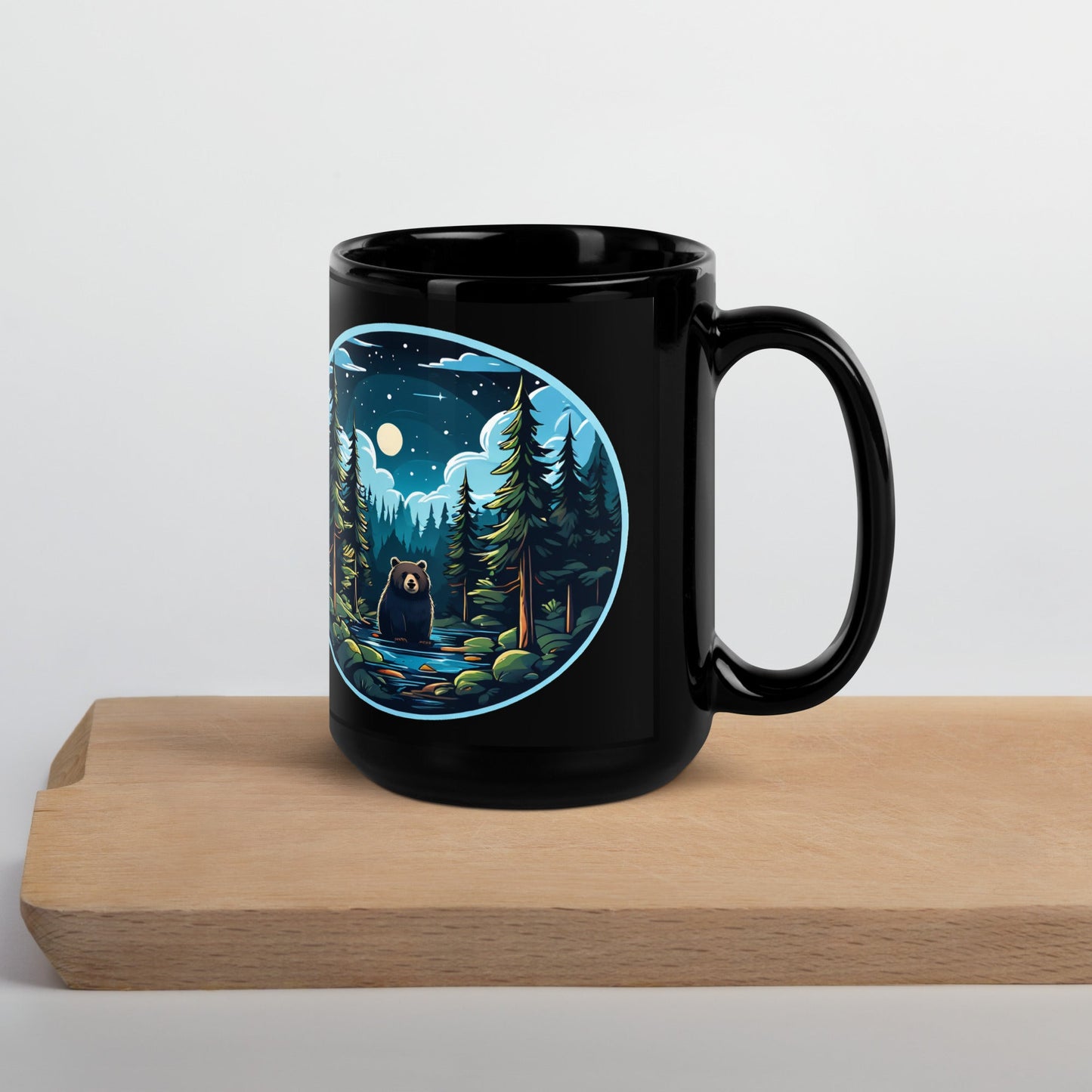 Bear In The River Black Glossy Mug (11 oz, 15 oz) - Mugs - Discovery Co.