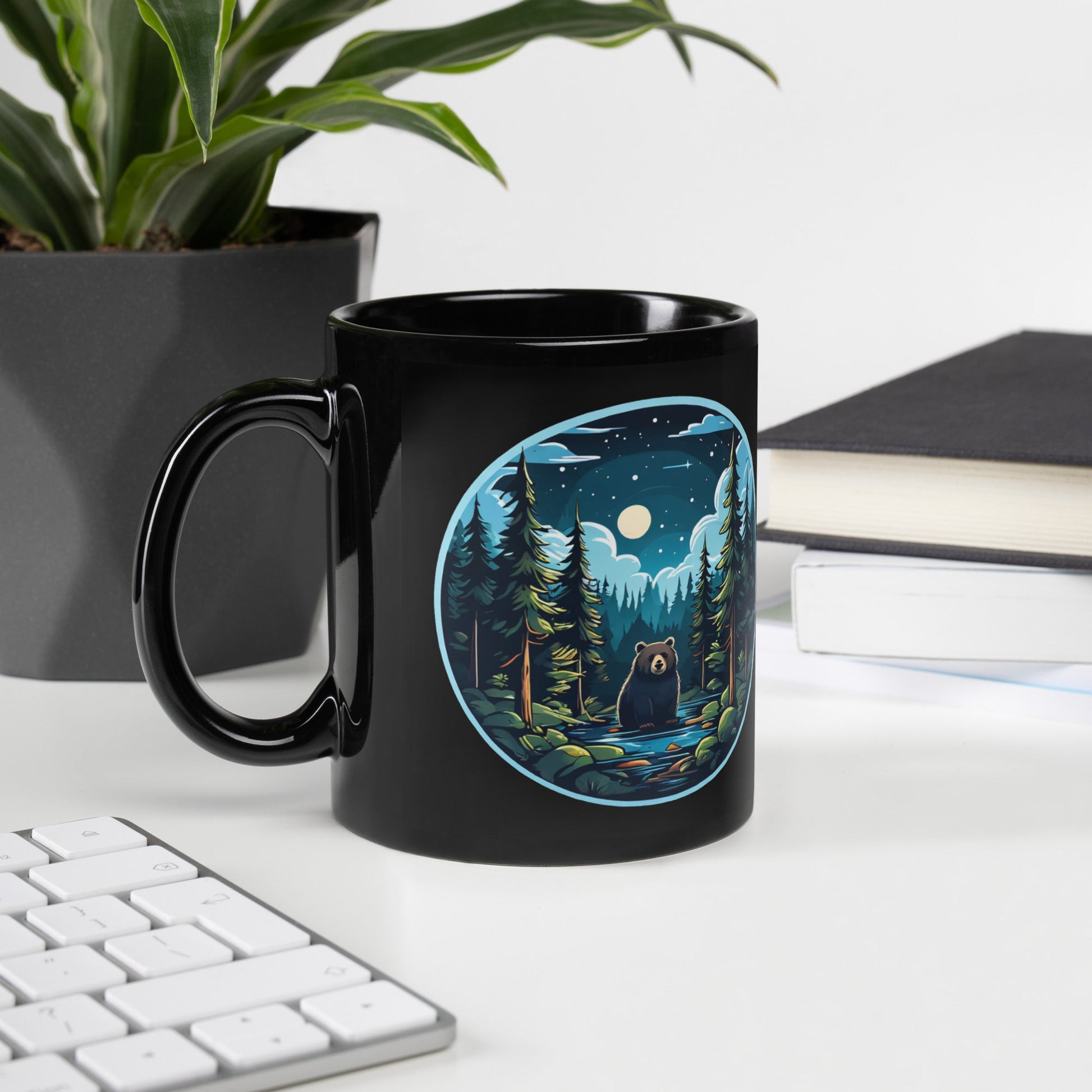 Bear In The River Black Glossy Mug (11 oz, 15 oz) - Mugs - Discovery Co.