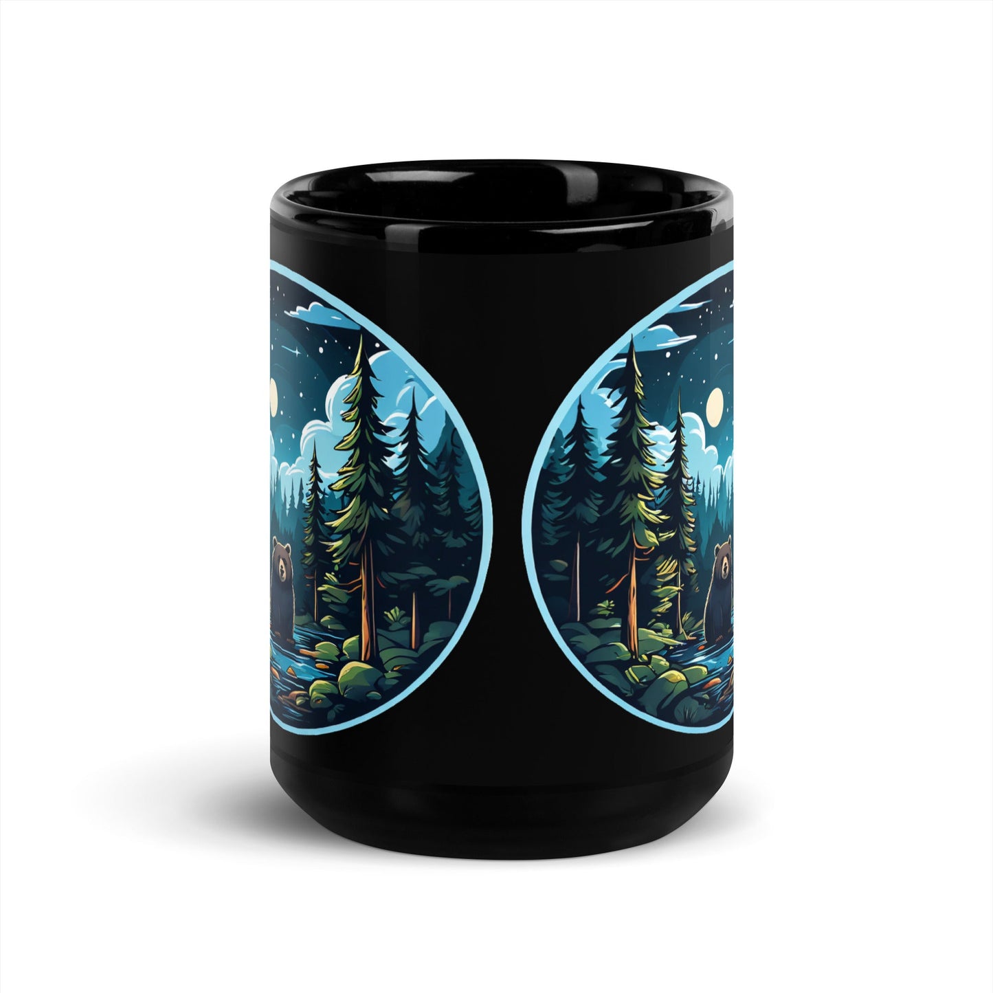 Bear In The River Black Glossy Mug (11 oz, 15 oz) - Mugs - Discovery Co.