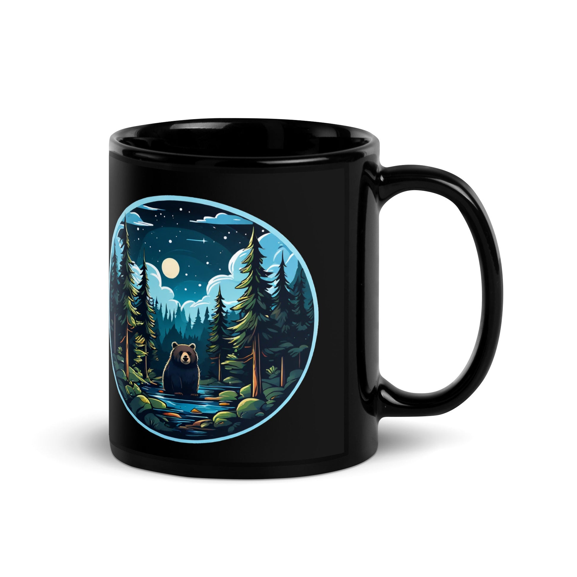 Bear In The River Black Glossy Mug (11 oz, 15 oz) - Mugs - Discovery Co.