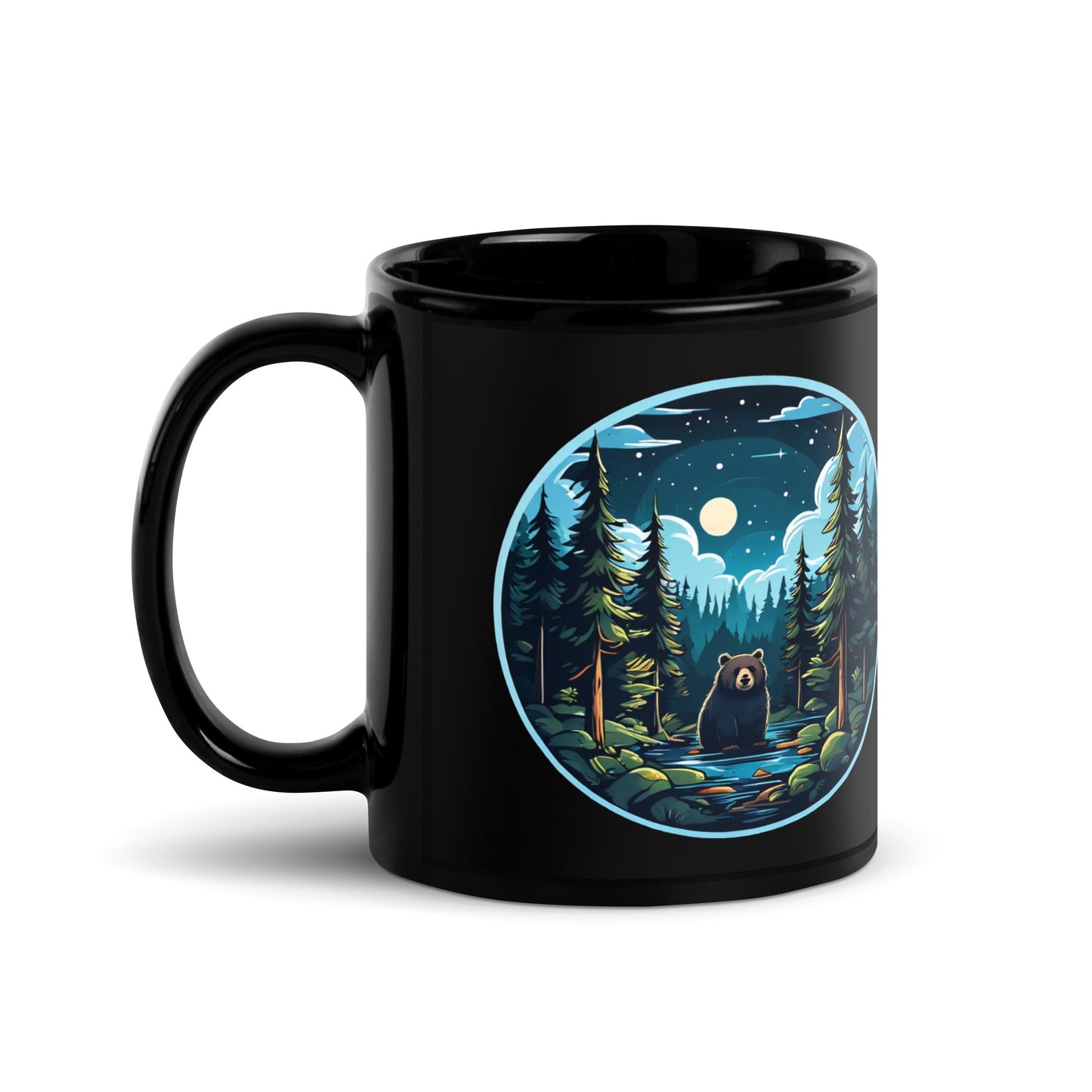 Bear In The River Black Glossy Mug (11 oz, 15 oz) - Mugs - Discovery Co.