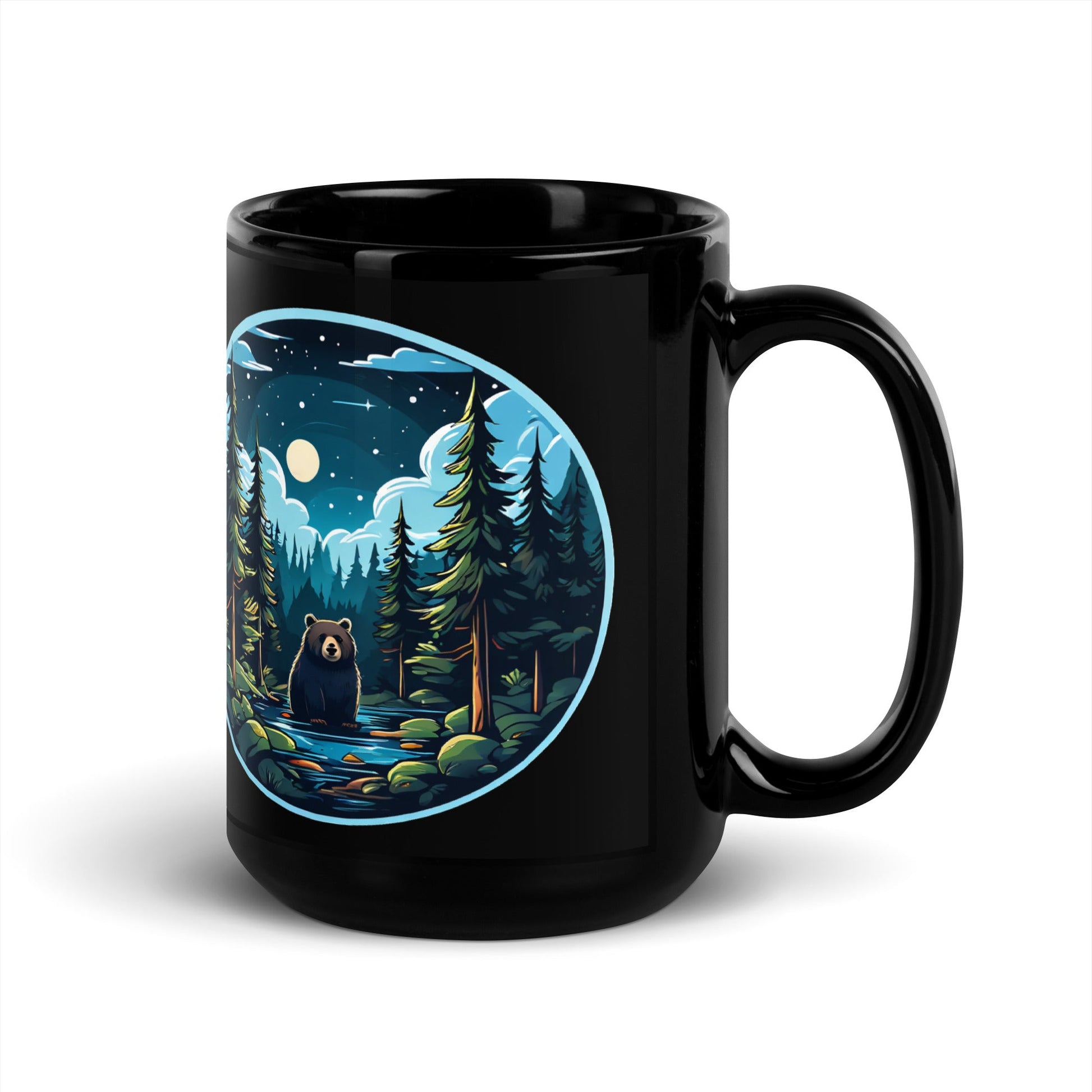 Bear In The River Black Glossy Mug (11 oz, 15 oz) - Mugs - Discovery Co.