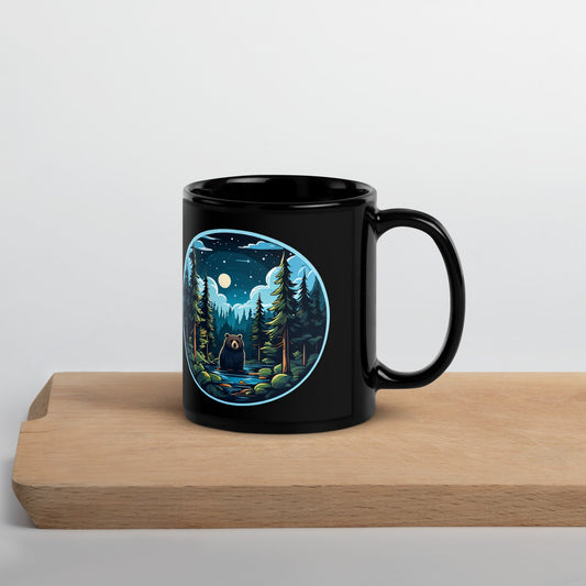 Bear In The River Black Glossy Mug (11 oz, 15 oz) - Mugs - Discovery Co.