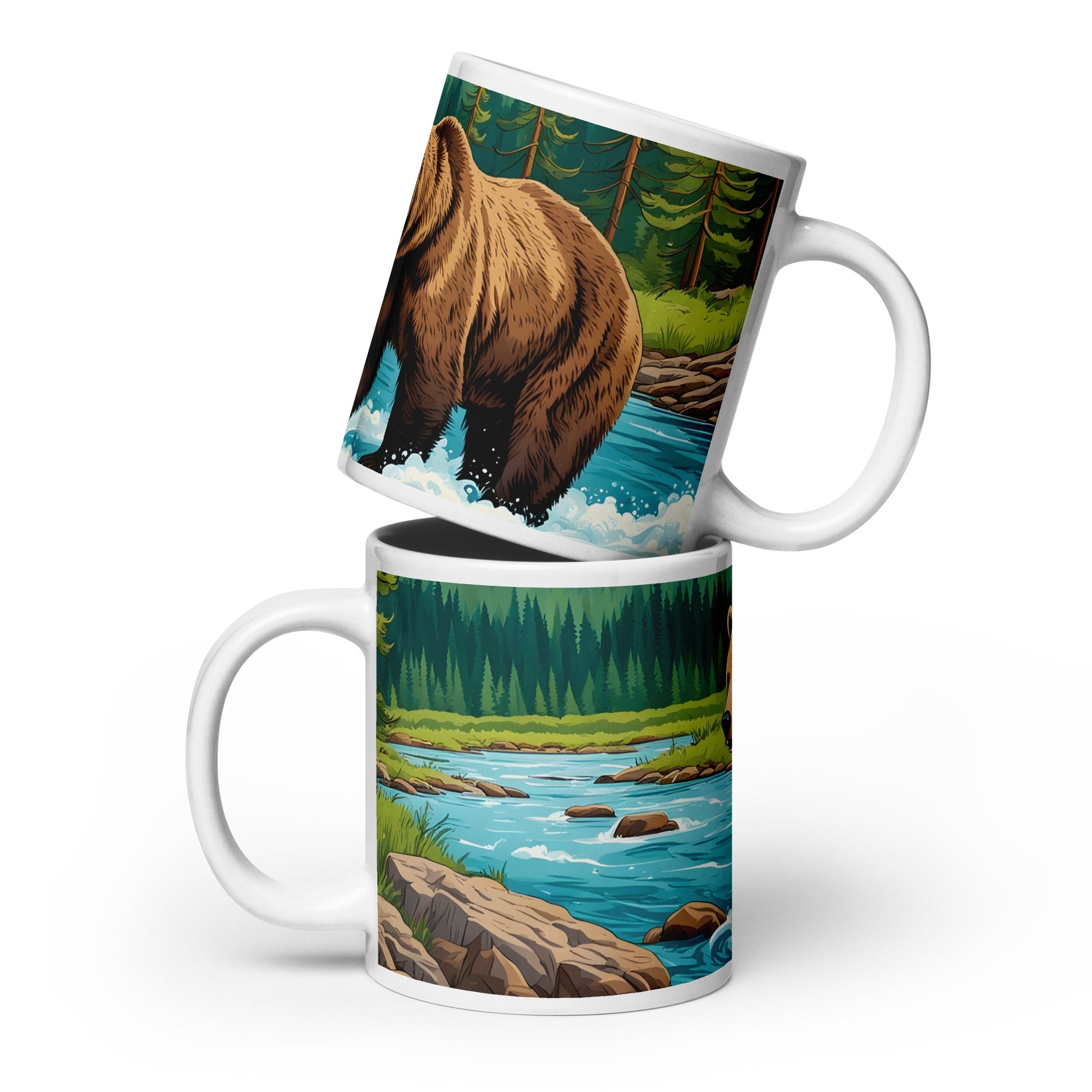 Bear Playing In The River White Glossy Mug (11 oz, 15 oz, 20 oz) - Mugs - Discovery Co.