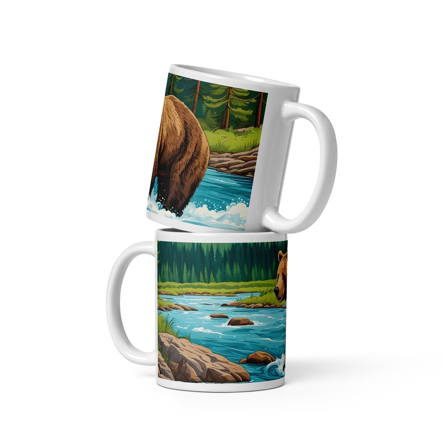 Bear Playing In The River White Glossy Mug (11 oz, 15 oz, 20 oz) - Mugs - Discovery Co.