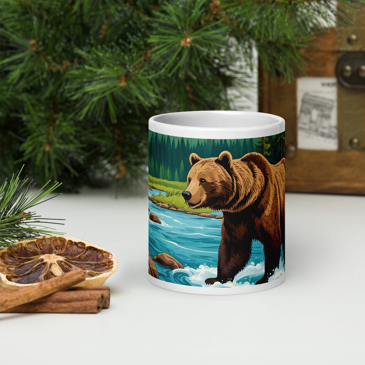 Bear Playing In The River White Glossy Mug (11 oz, 15 oz, 20 oz) - Mugs - Discovery Co.