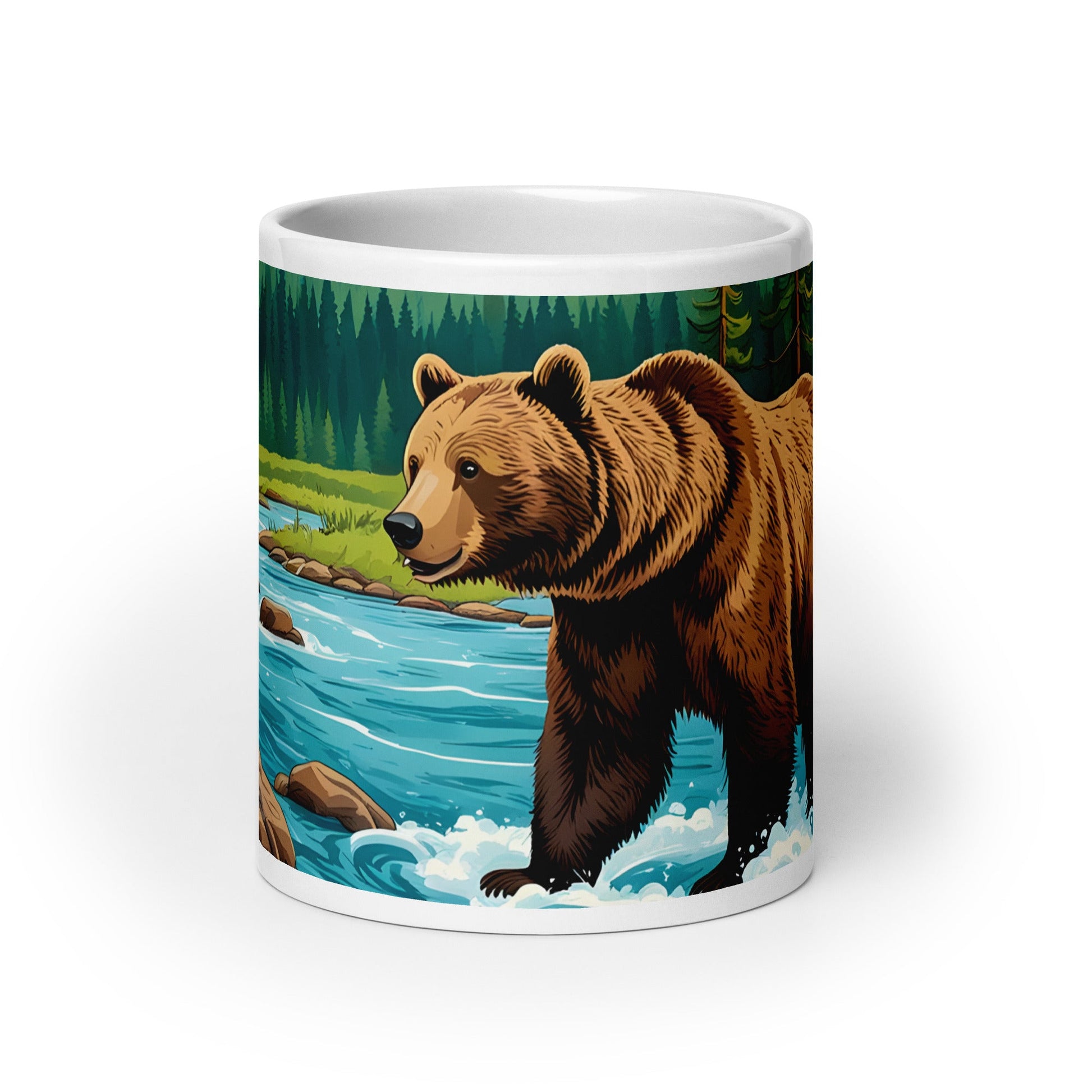 Bear Playing In The River White Glossy Mug (11 oz, 15 oz, 20 oz) - Mugs - Discovery Co.