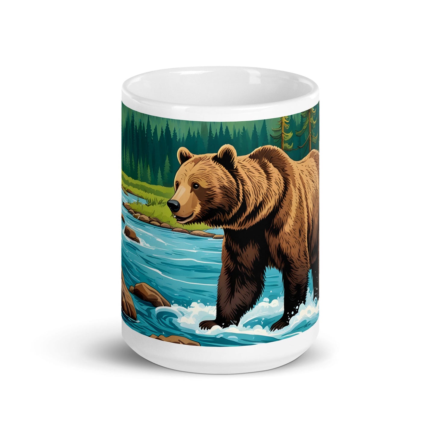 Bear Playing In The River White Glossy Mug (11 oz, 15 oz, 20 oz) - Mugs - Discovery Co.