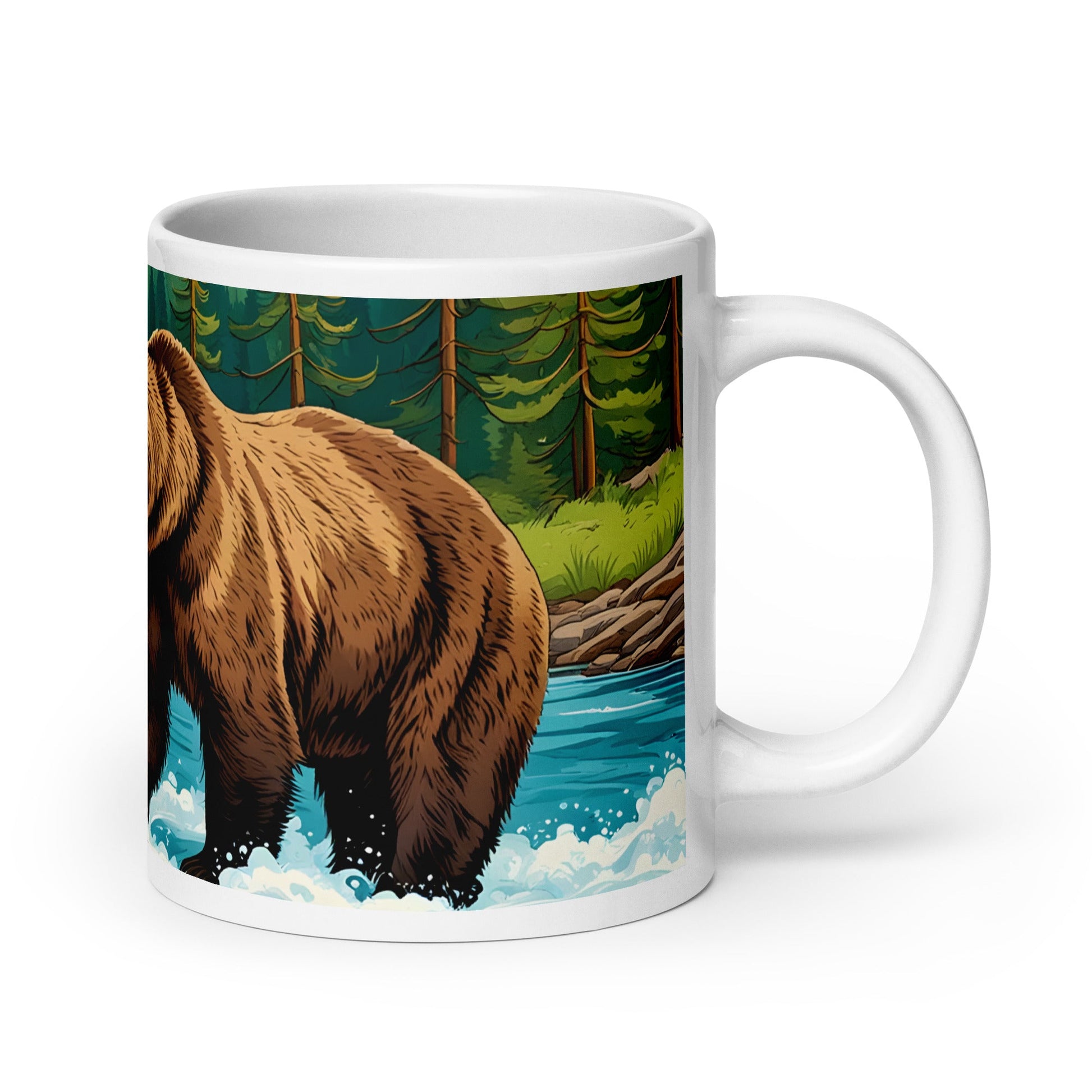 Bear Playing In The River White Glossy Mug (11 oz, 15 oz, 20 oz) - Mugs - Discovery Co.