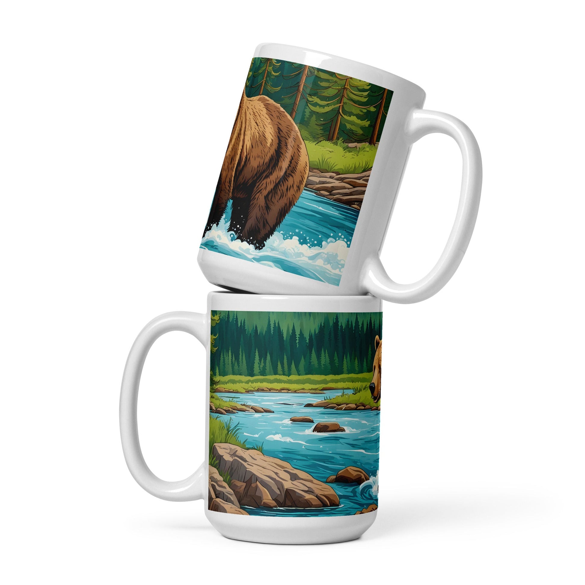 Bear Playing In The River White Glossy Mug (11 oz, 15 oz, 20 oz) - Mugs - Discovery Co.