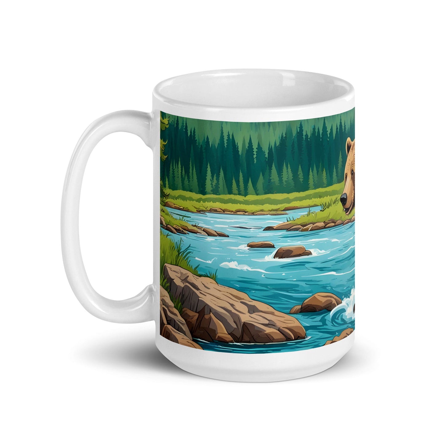 Bear Playing In The River White Glossy Mug (11 oz, 15 oz, 20 oz) - Mugs - Discovery Co.