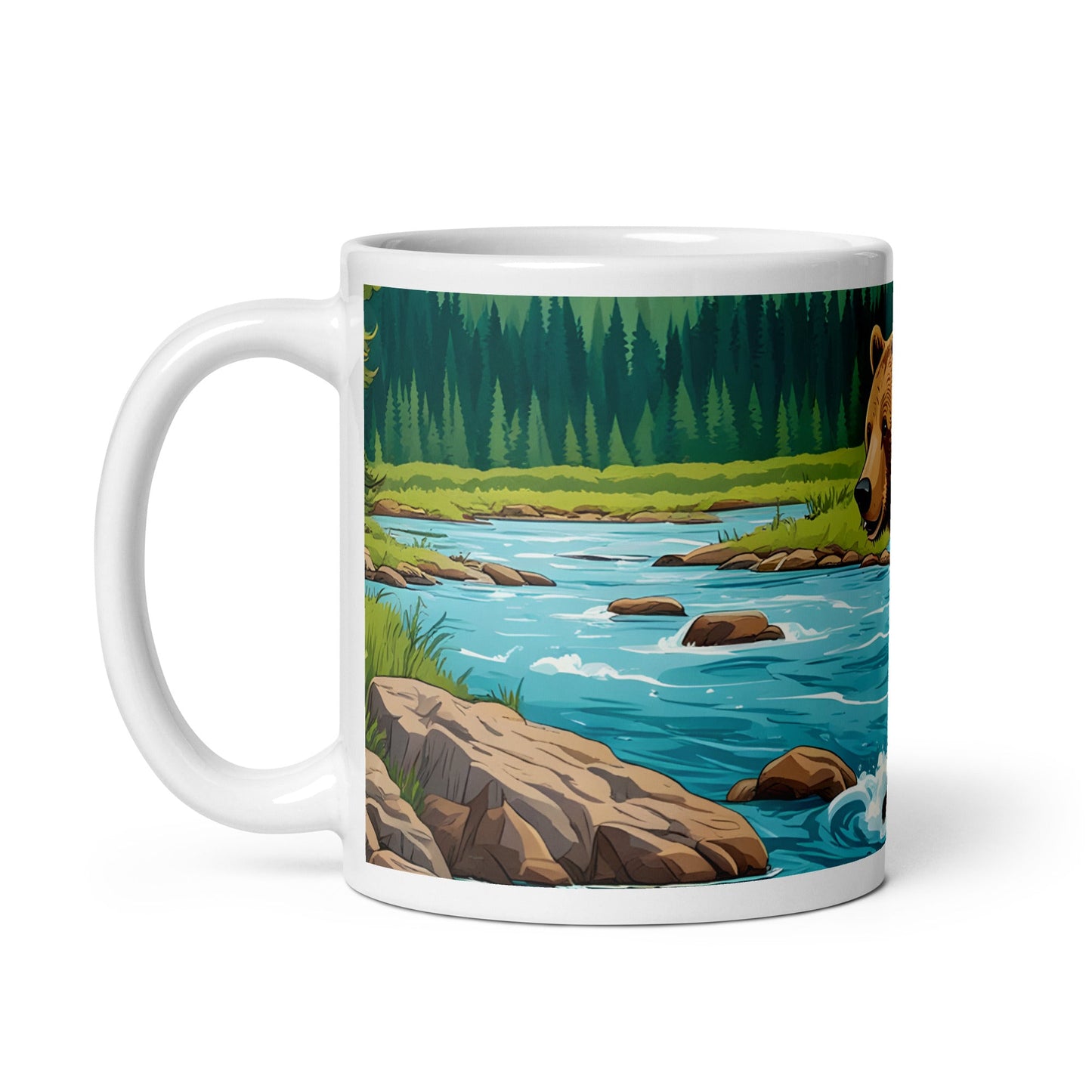 Bear Playing In The River White Glossy Mug (11 oz, 15 oz, 20 oz) - Mugs - Discovery Co.