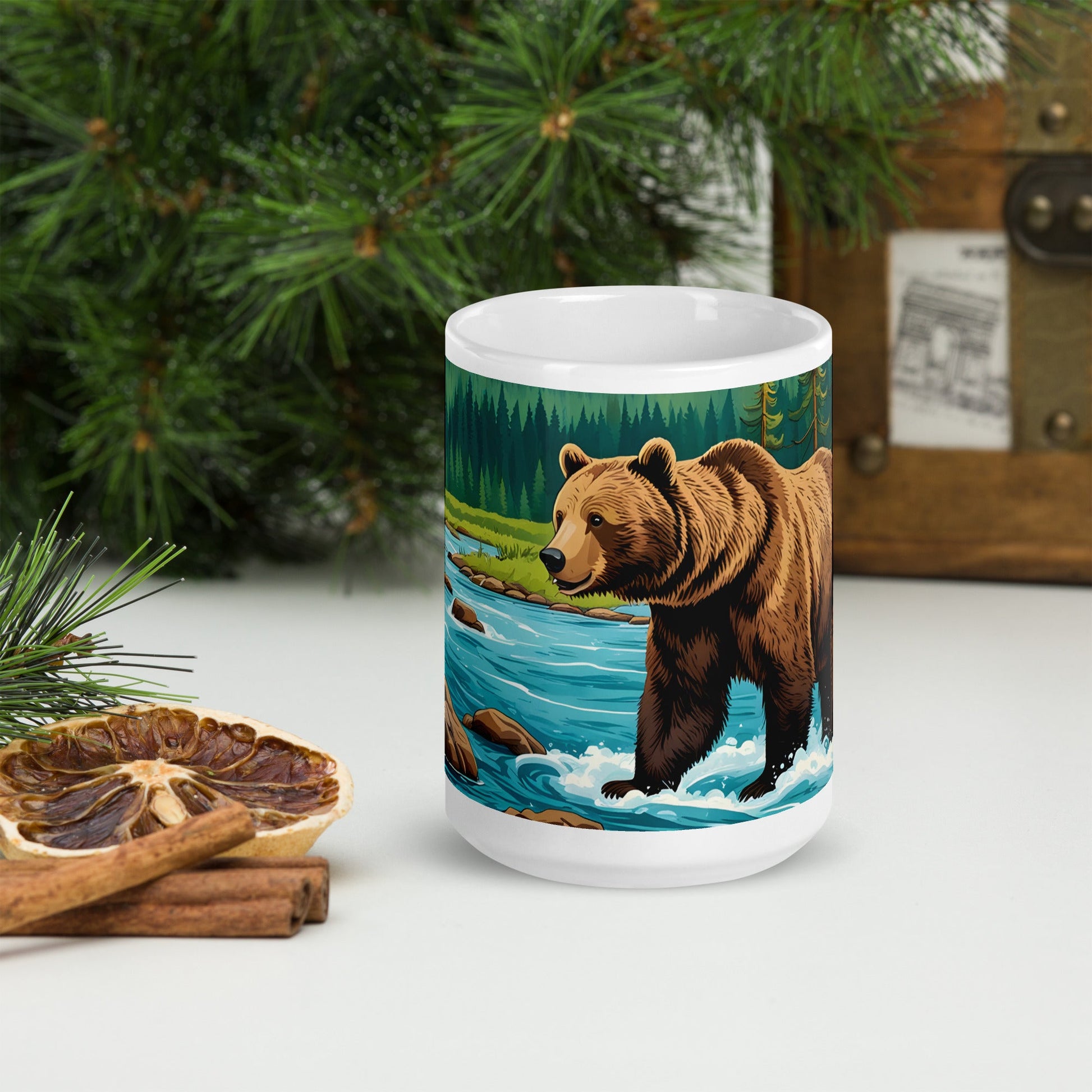 Bear Playing In The River White Glossy Mug (11 oz, 15 oz, 20 oz) - Mugs - Discovery Co.