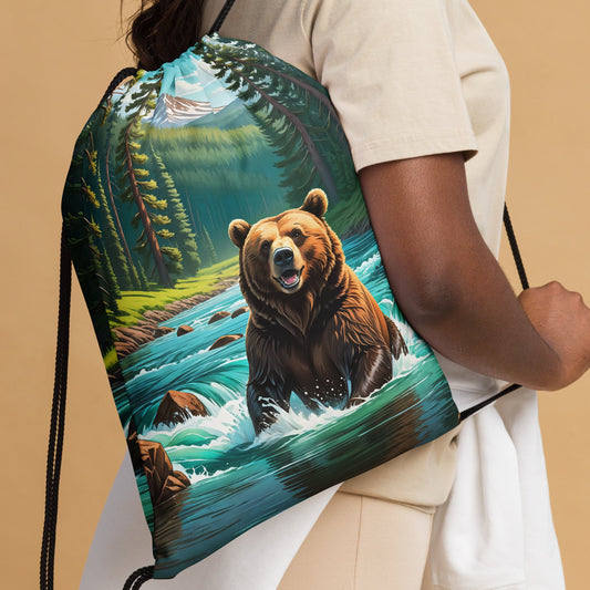 Bear Sitting In The River Drawstring Bag - Drawstring Bag - Discovery Co.