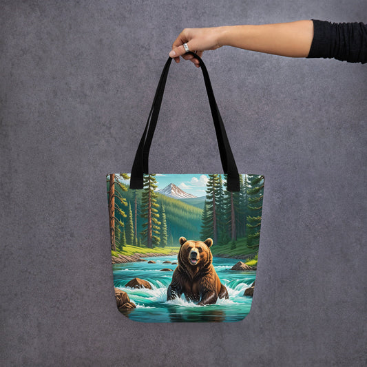 Bear Sitting In The River Tote Bag - Tote Bags - Discovery Co.