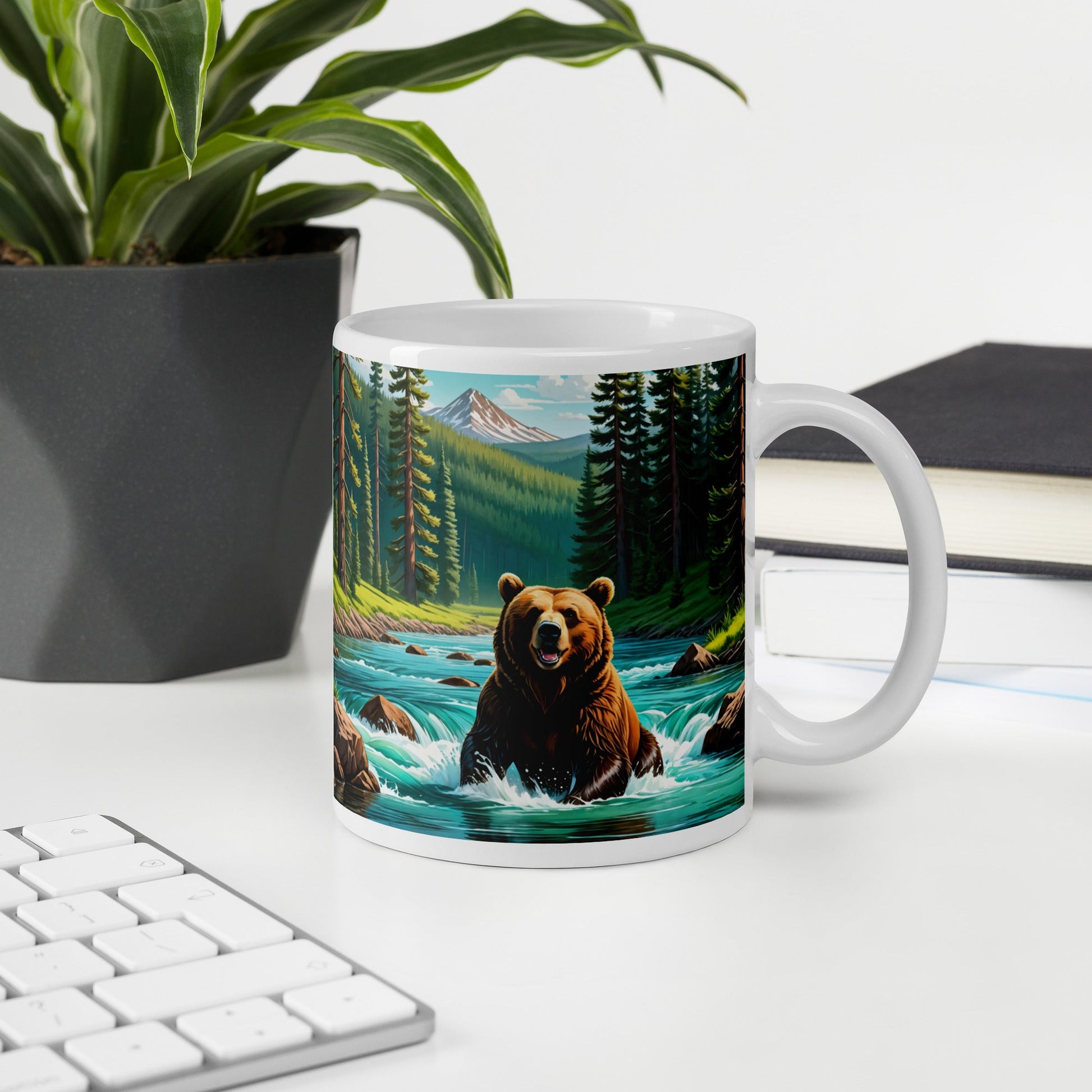 Bear Sitting In The River White Glossy Mug (11 oz, 15 oz, 20 oz) - Mugs - Discovery Co.