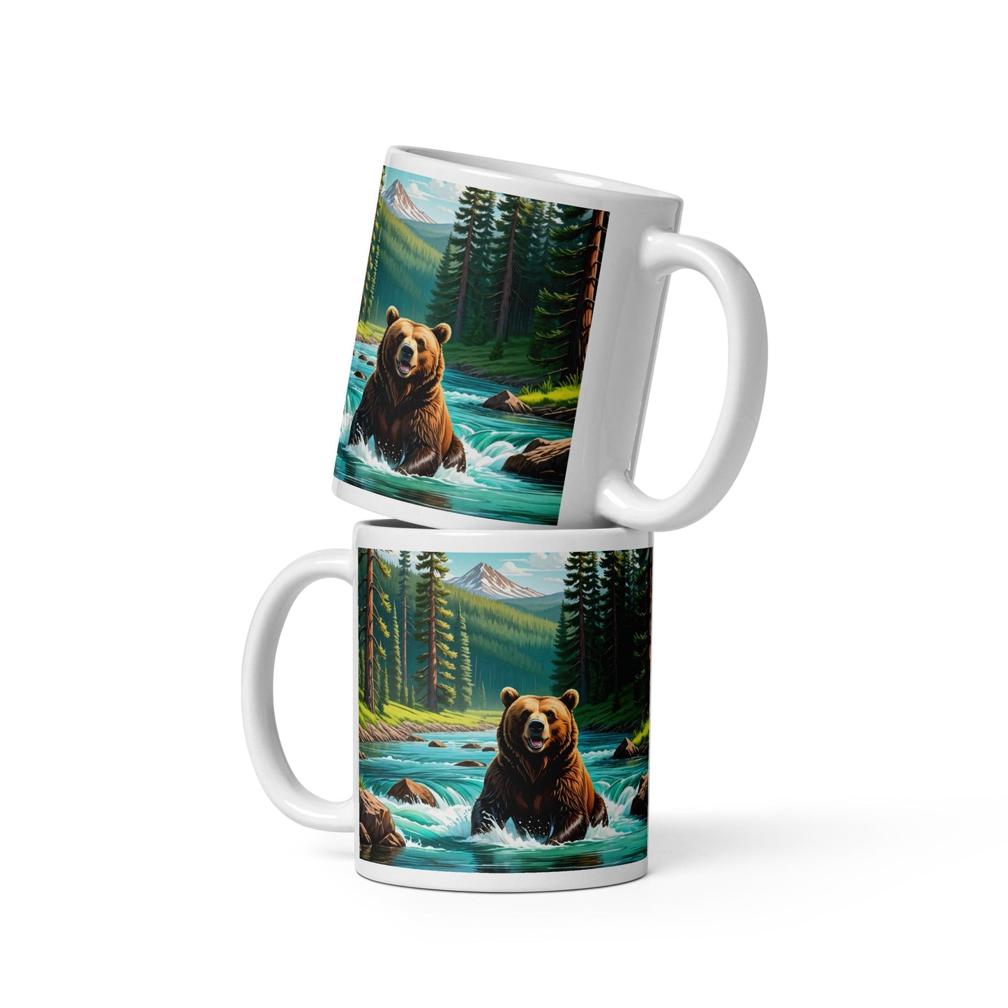 Bear Sitting In The River White Glossy Mug (11 oz, 15 oz, 20 oz) - Mugs - Discovery Co.
