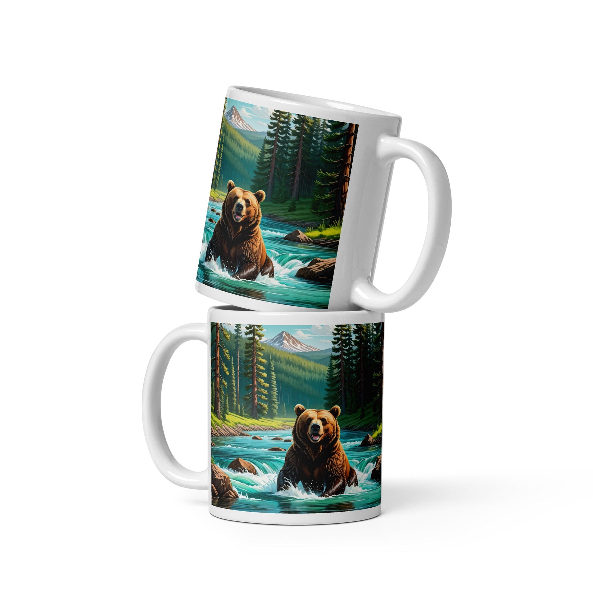 Bear Sitting In The River White Glossy Mug (11 oz, 15 oz, 20 oz) - Mugs - Discovery Co.