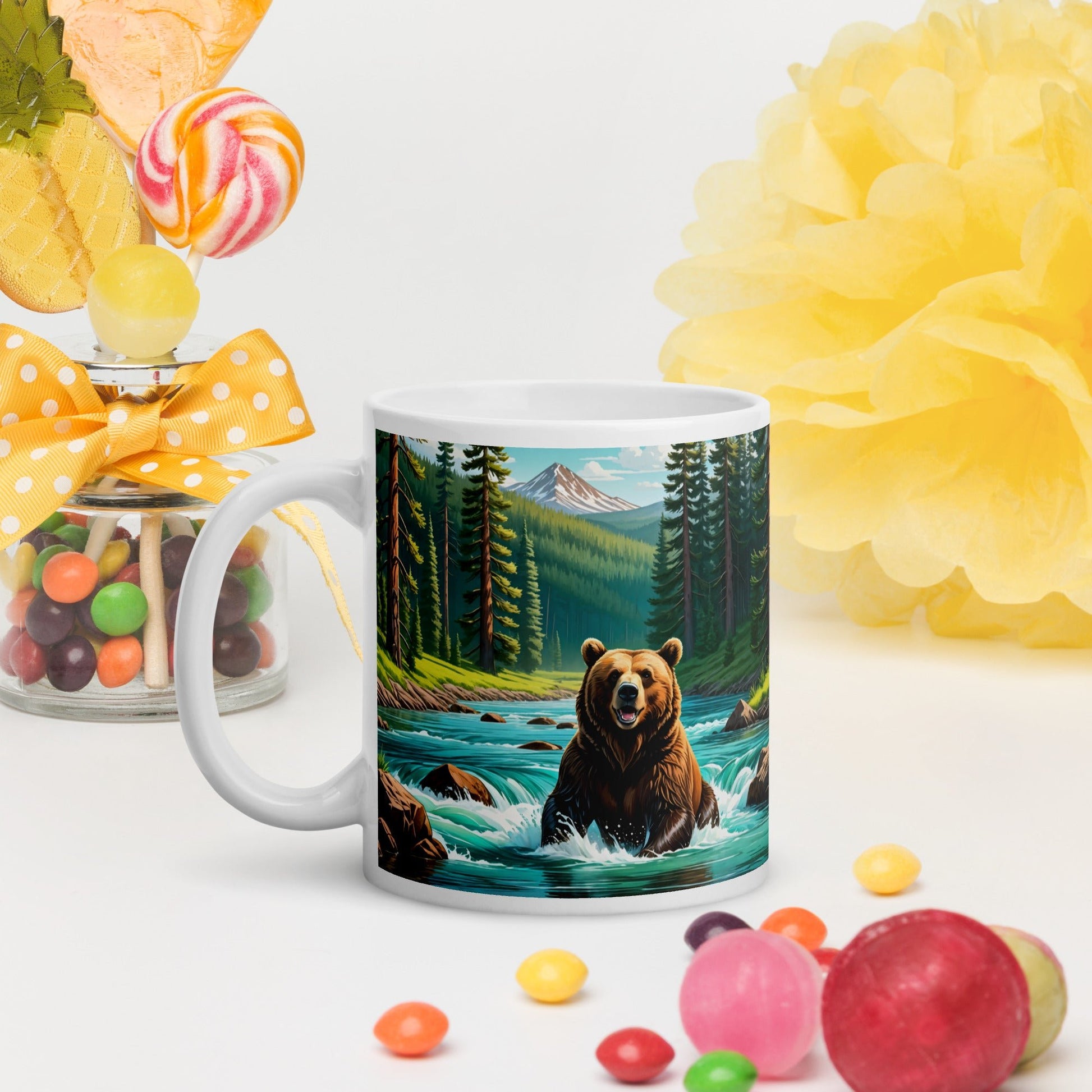 Bear Sitting In The River White Glossy Mug (11 oz, 15 oz, 20 oz) - Mugs - Discovery Co.