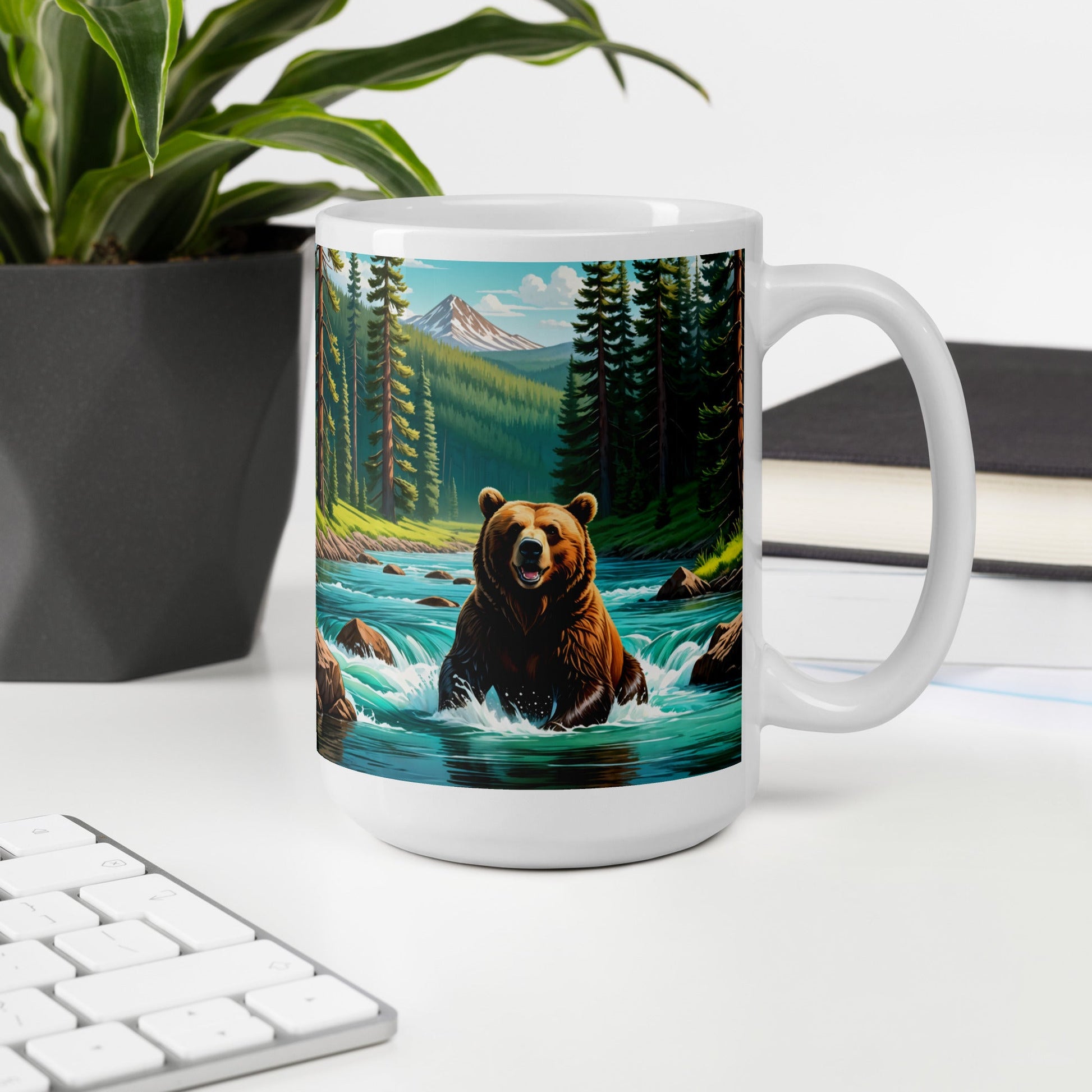 Bear Sitting In The River White Glossy Mug (11 oz, 15 oz, 20 oz) - Mugs - Discovery Co.