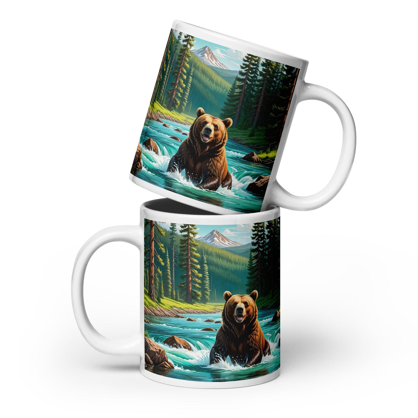 Bear Sitting In The River White Glossy Mug (11 oz, 15 oz, 20 oz) - Mugs - Discovery Co.