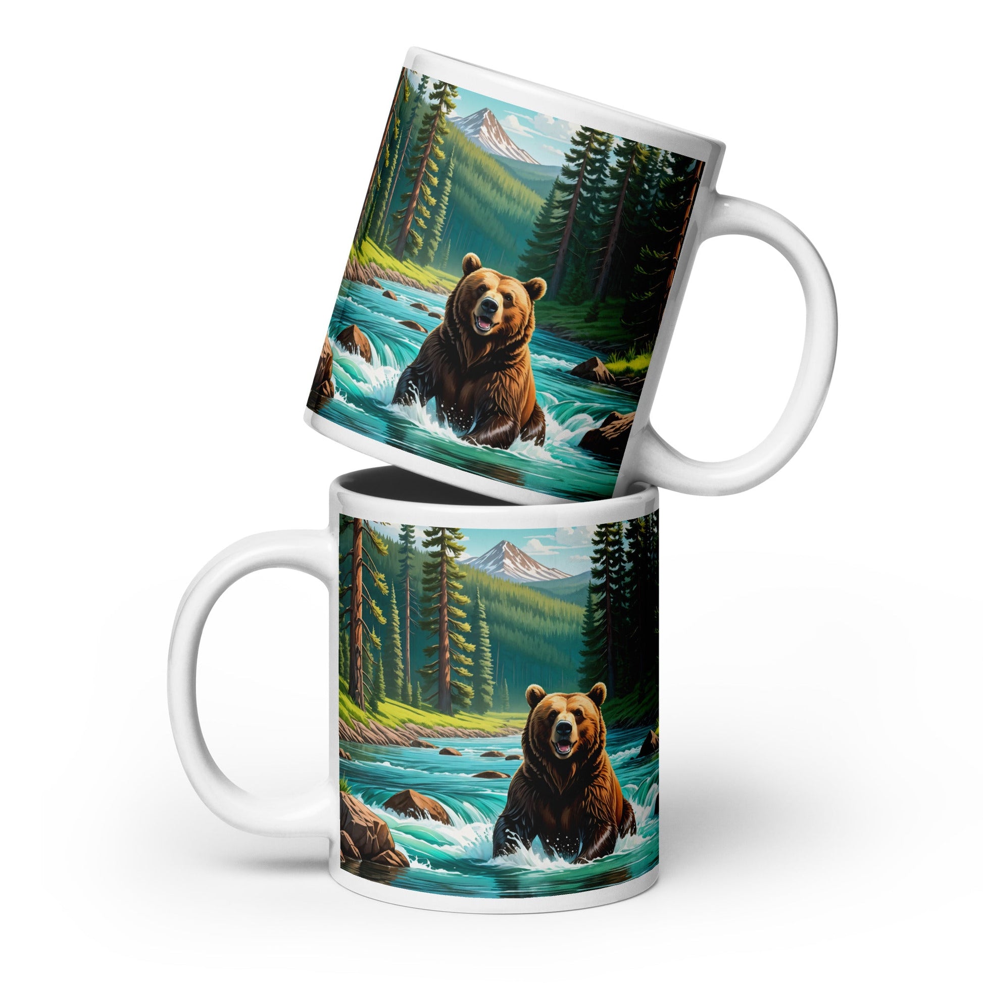 Bear Sitting In The River White Glossy Mug (11 oz, 15 oz, 20 oz) - Mugs - Discovery Co.