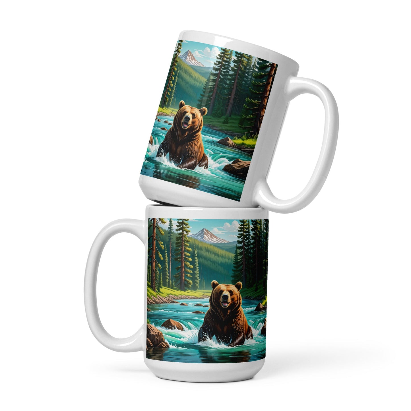 Bear Sitting In The River White Glossy Mug (11 oz, 15 oz, 20 oz) - Mugs - Discovery Co.