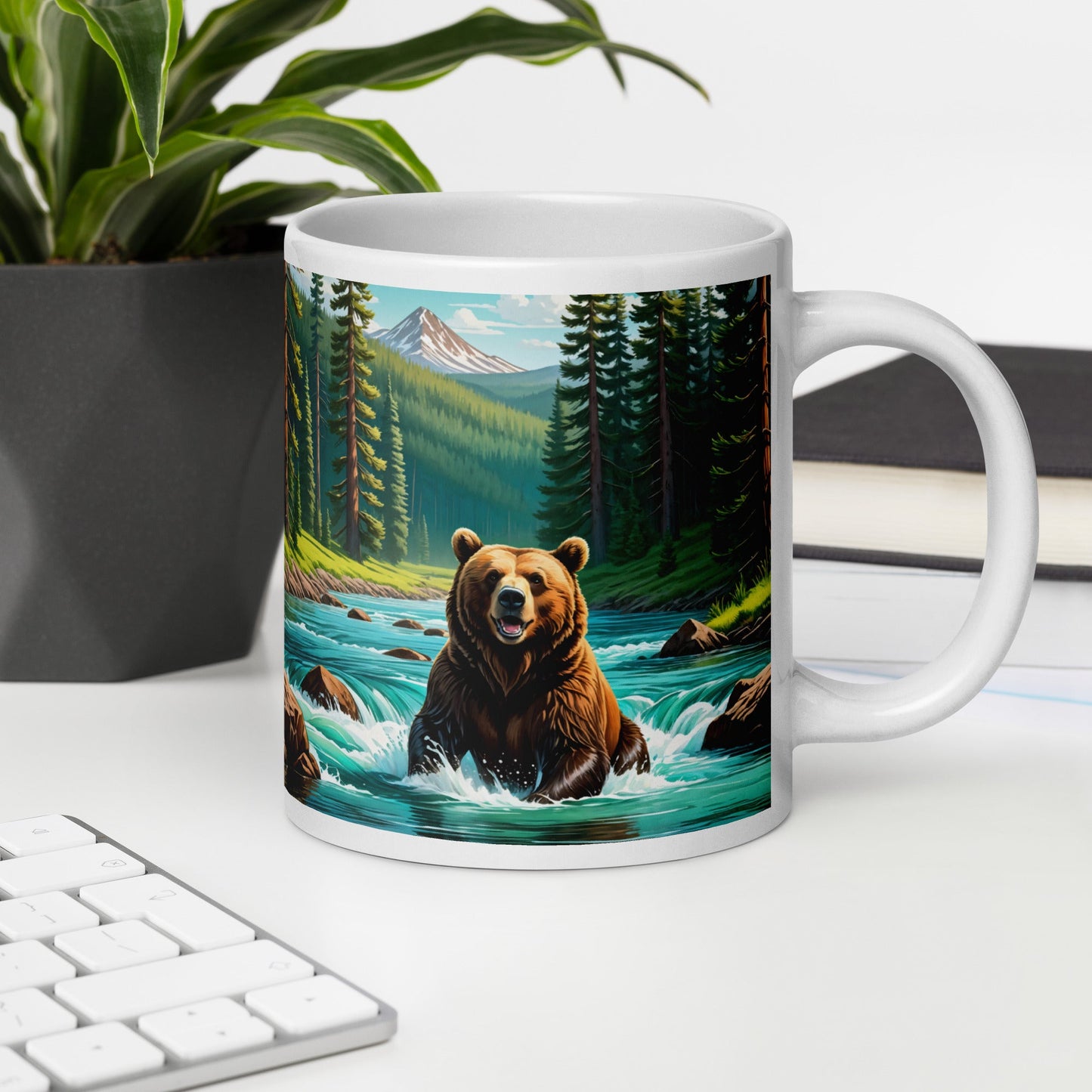Bear Sitting In The River White Glossy Mug (11 oz, 15 oz, 20 oz) - Mugs - Discovery Co.