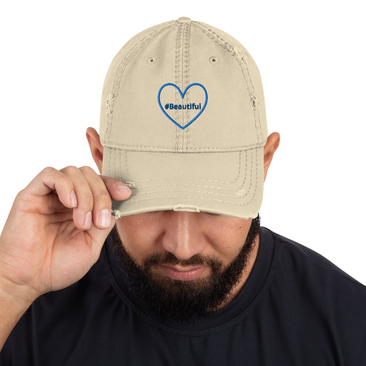 #Beautiful Blue Heart Distressed Hat - Hats - Discovery Co.