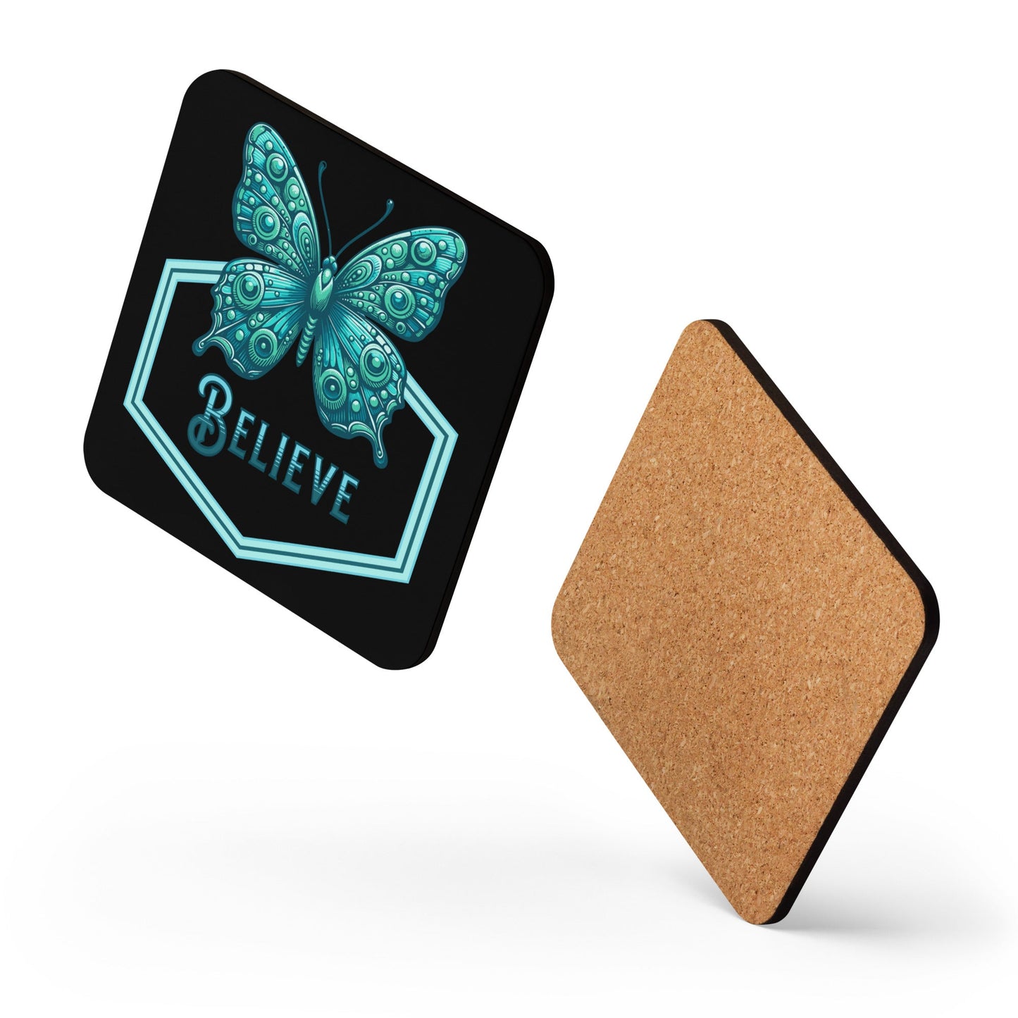 Believe - Butterfly II Cork - Back Coaster - Coasters - Discovery Co.