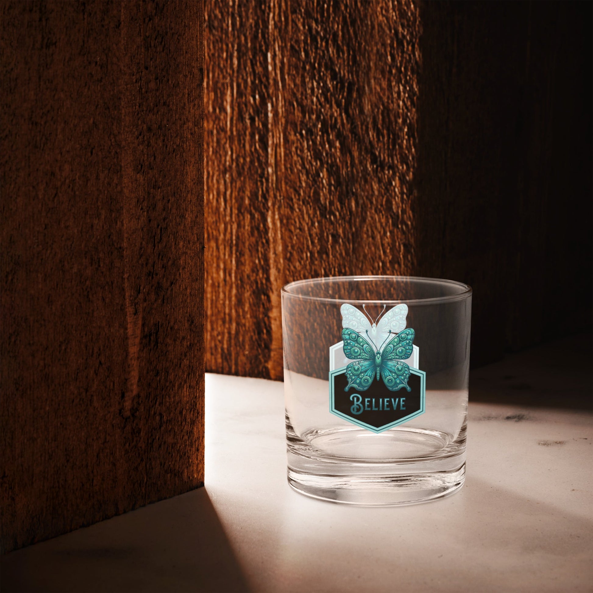 Believe - Butterfly II Rocks Glass - Rocks Glass - Discovery Co.