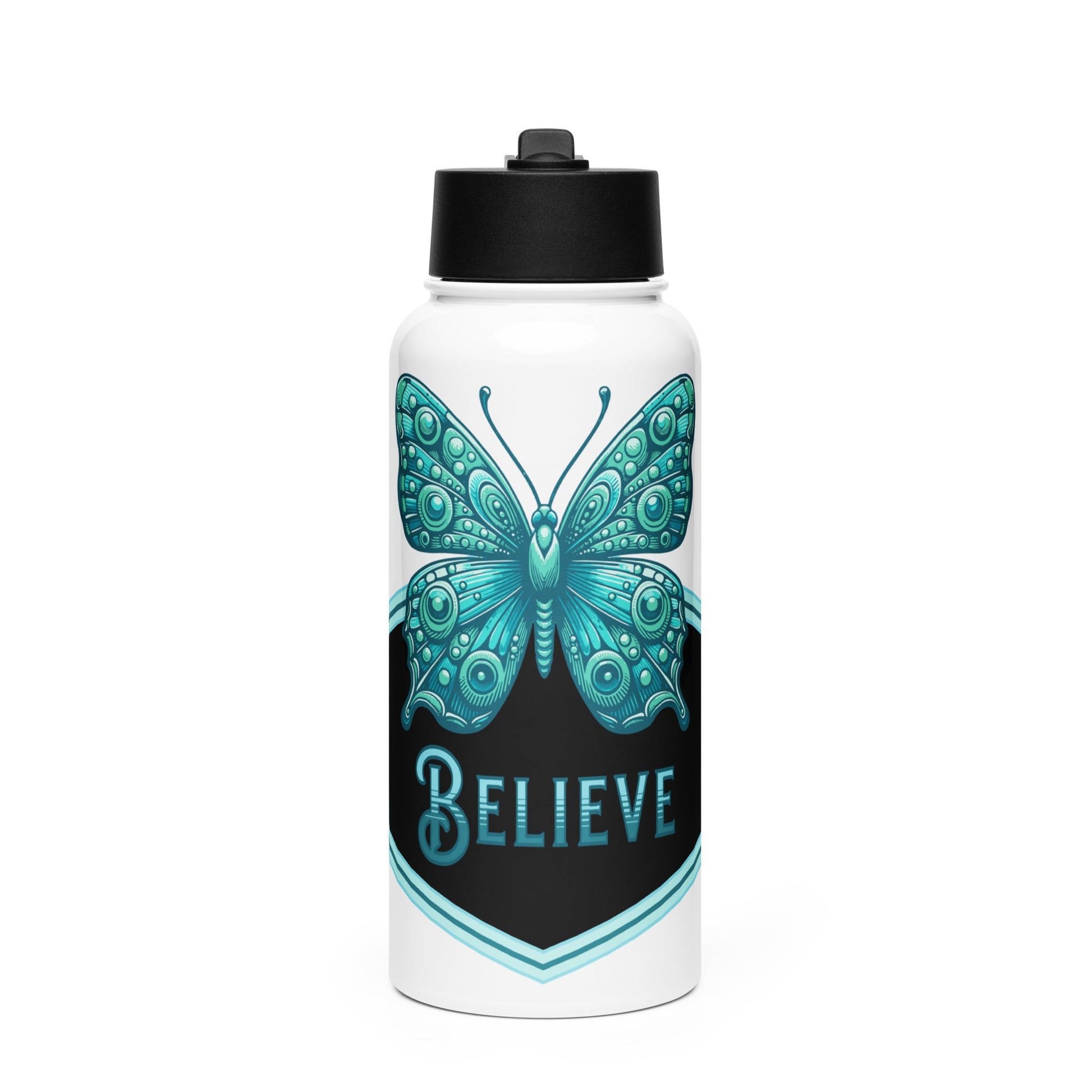 Believe - Butterfly II Stainless Steel Water Bottle With Straw Lid - Stainless Steel Water Bottle With Straw Lid - Discovery Co.