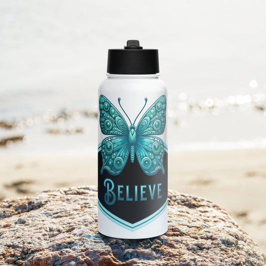 Believe - Butterfly II Stainless Steel Water Bottle With Straw Lid - Stainless Steel Water Bottle With Straw Lid - Discovery Co.