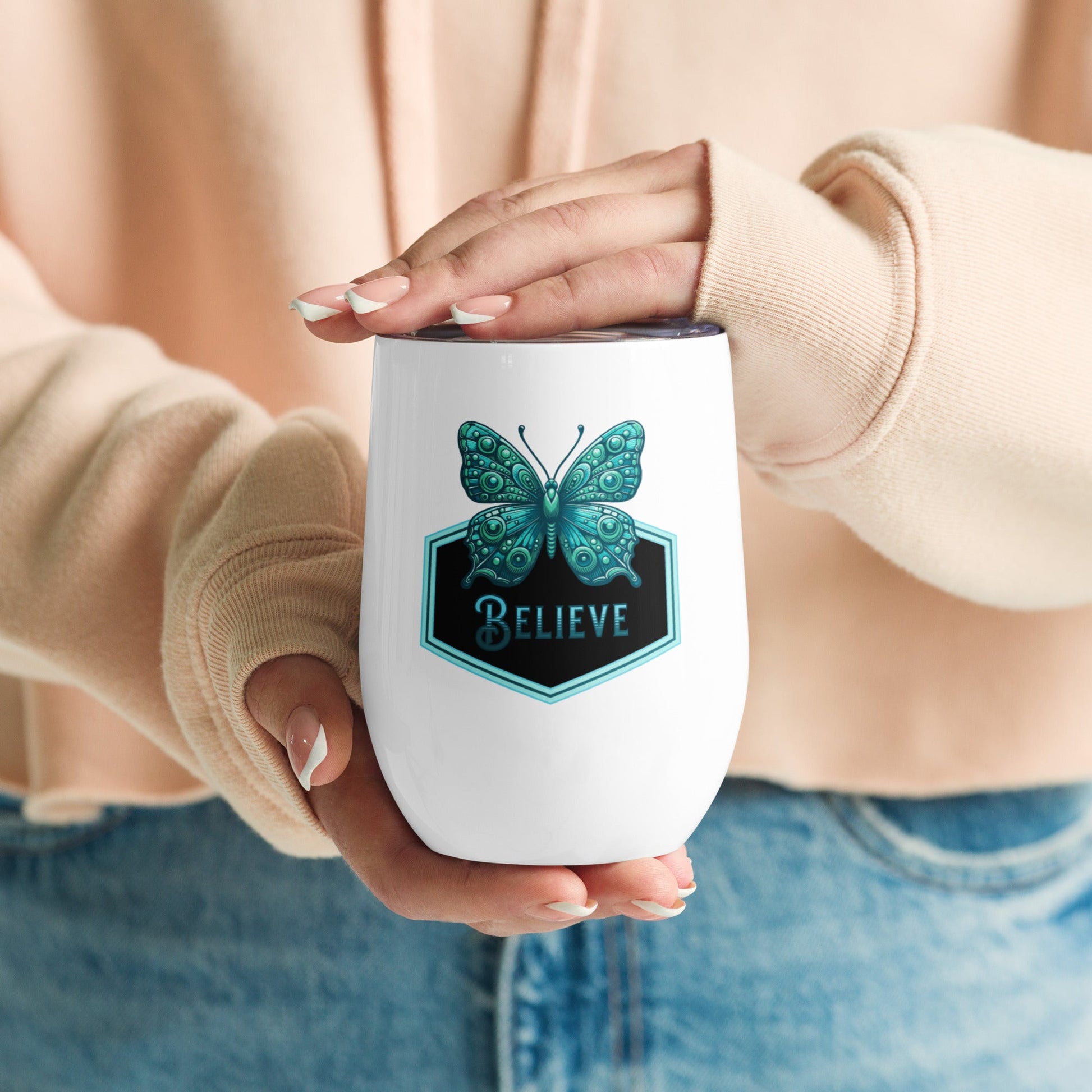 Believe - Butterfly II Stainless Steel Wine Tumbler - Steel Tumbler - Discovery Co.