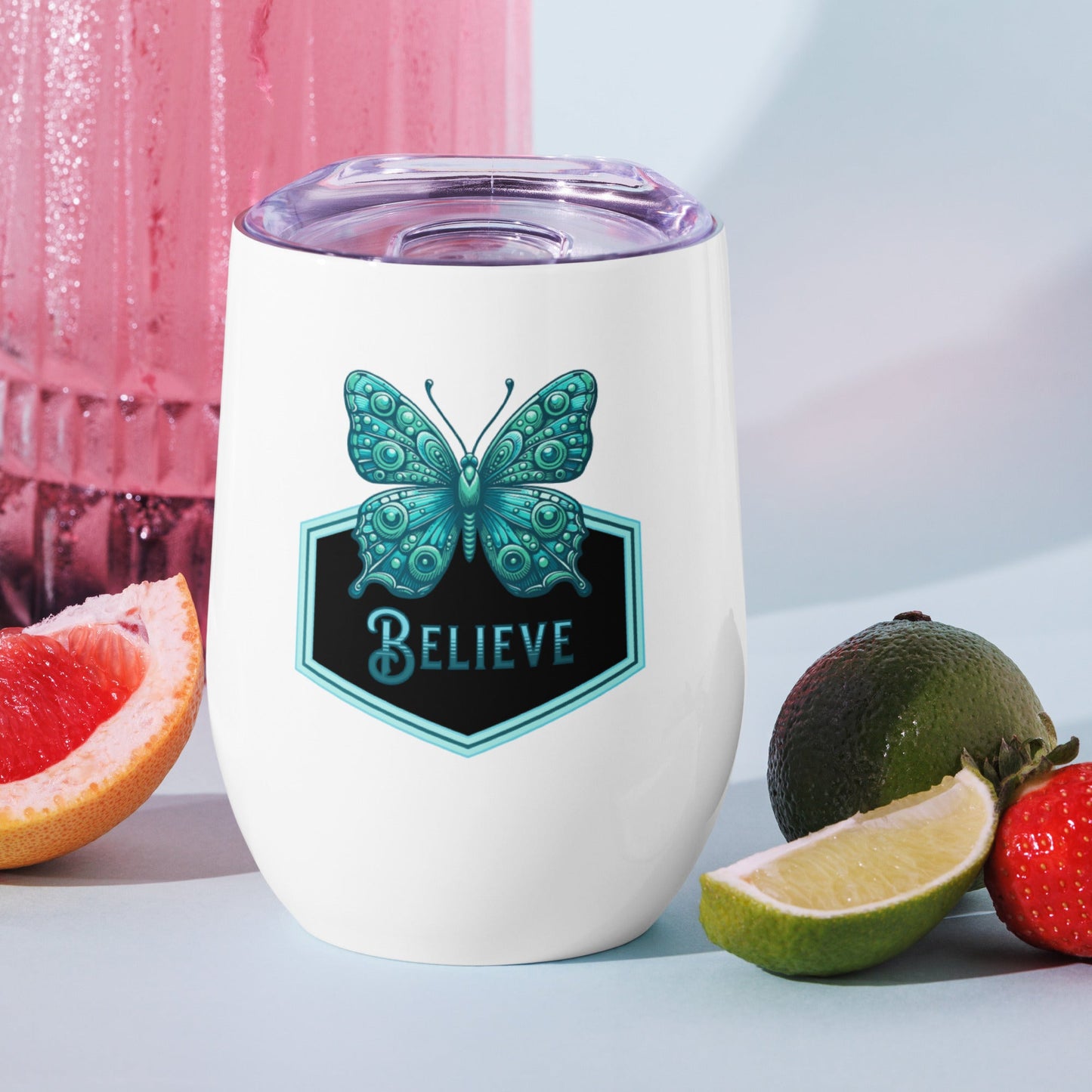 Believe - Butterfly II Stainless Steel Wine Tumbler - Steel Tumbler - Discovery Co.