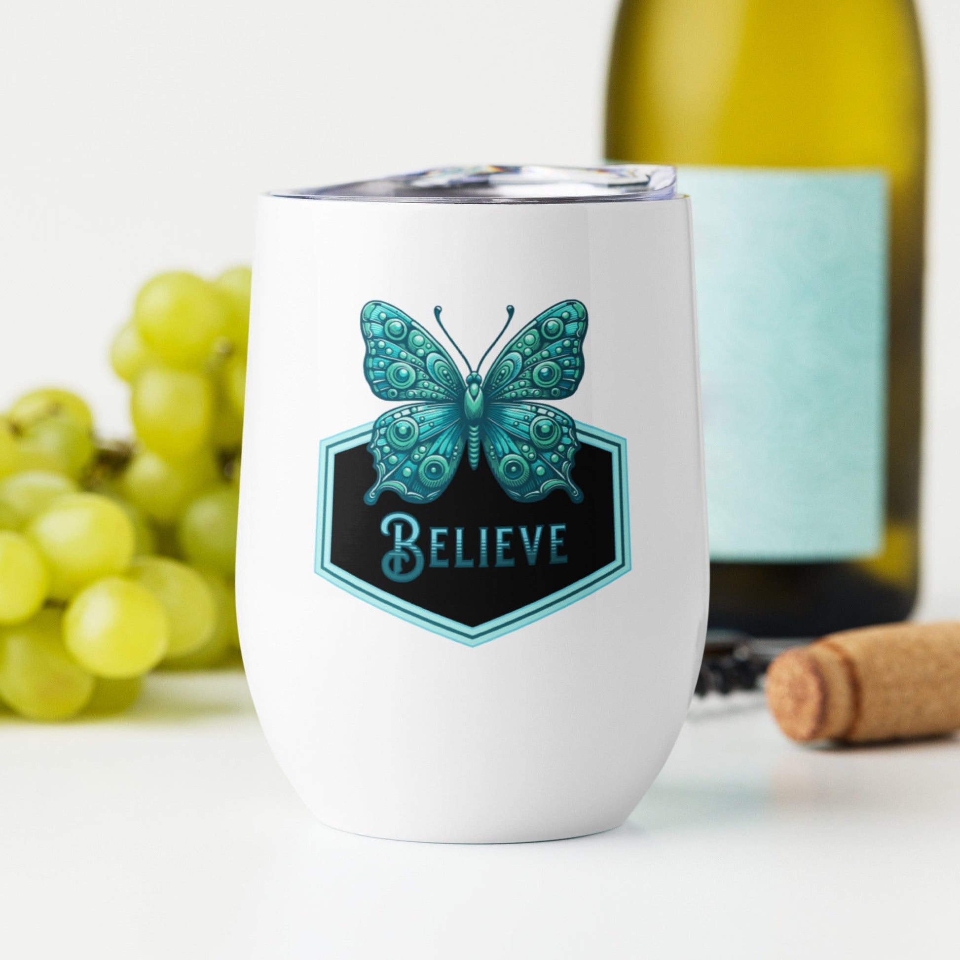 Believe - Butterfly II Stainless Steel Wine Tumbler - Steel Tumbler - Discovery Co.