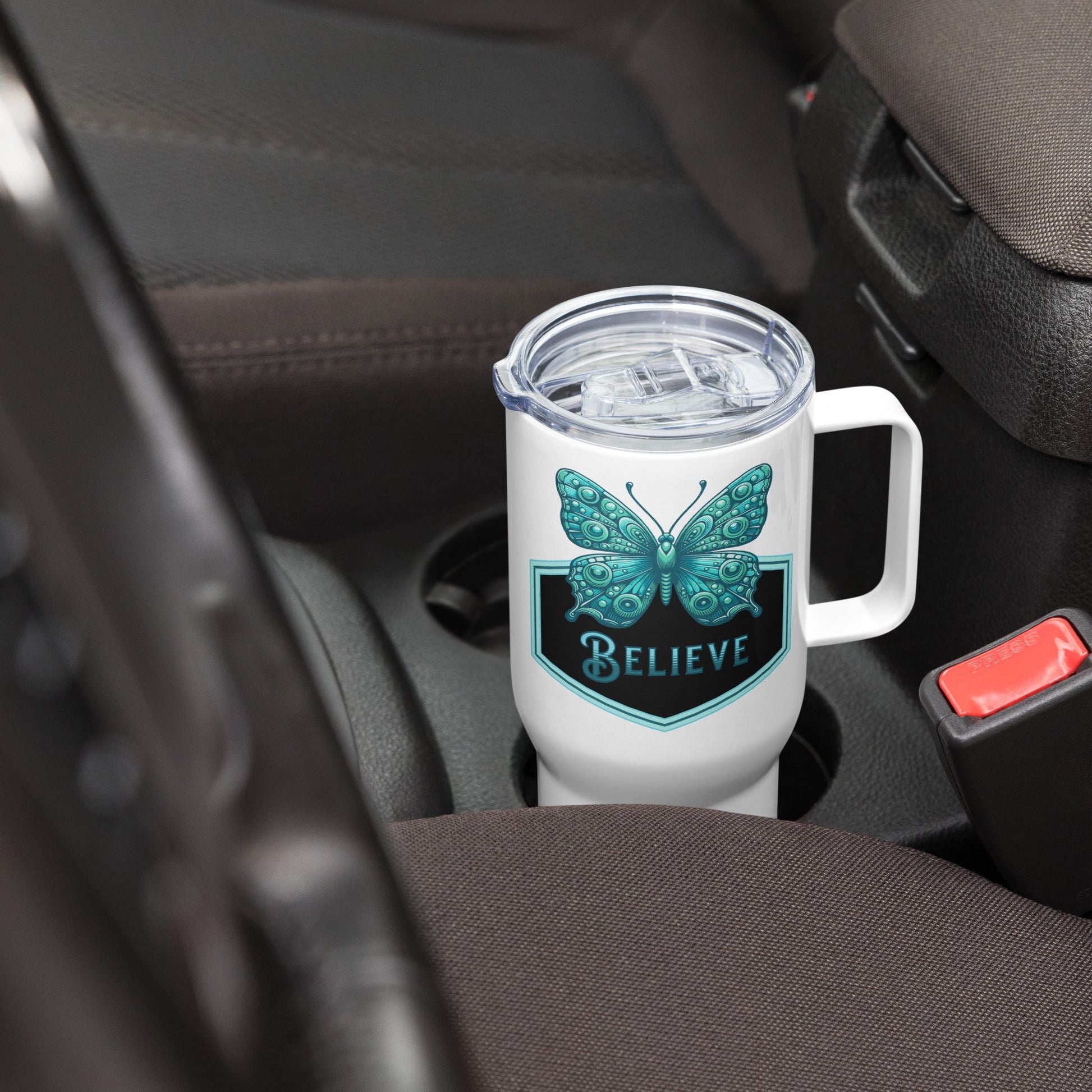 Believe - Butterfly II Travel Mug With Handle (25 oz and 40 oz) - Travel Mug - Discovery Co.