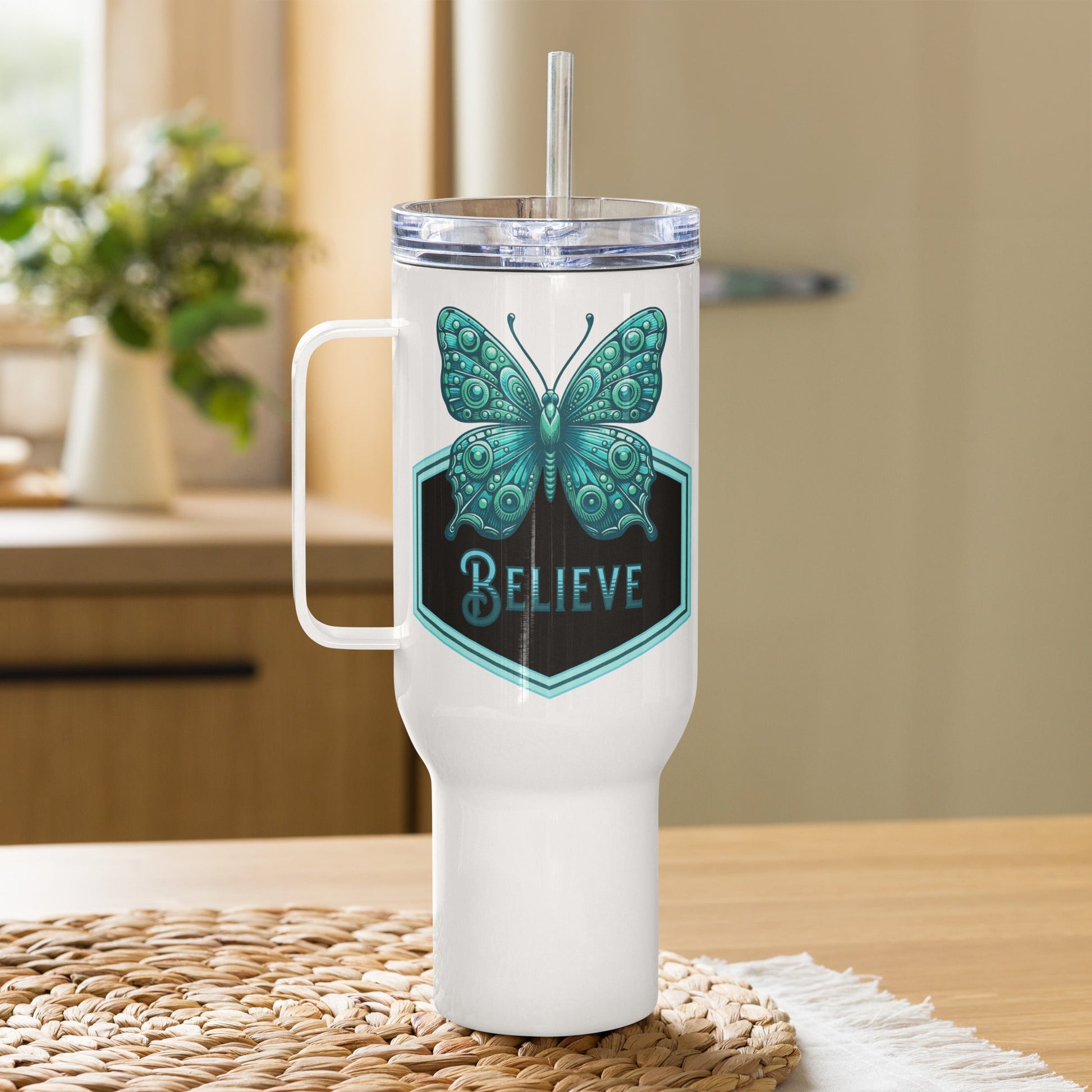 Believe - Butterfly II Travel Mug With Handle (25 oz and 40 oz) - Travel Mug - Discovery Co.