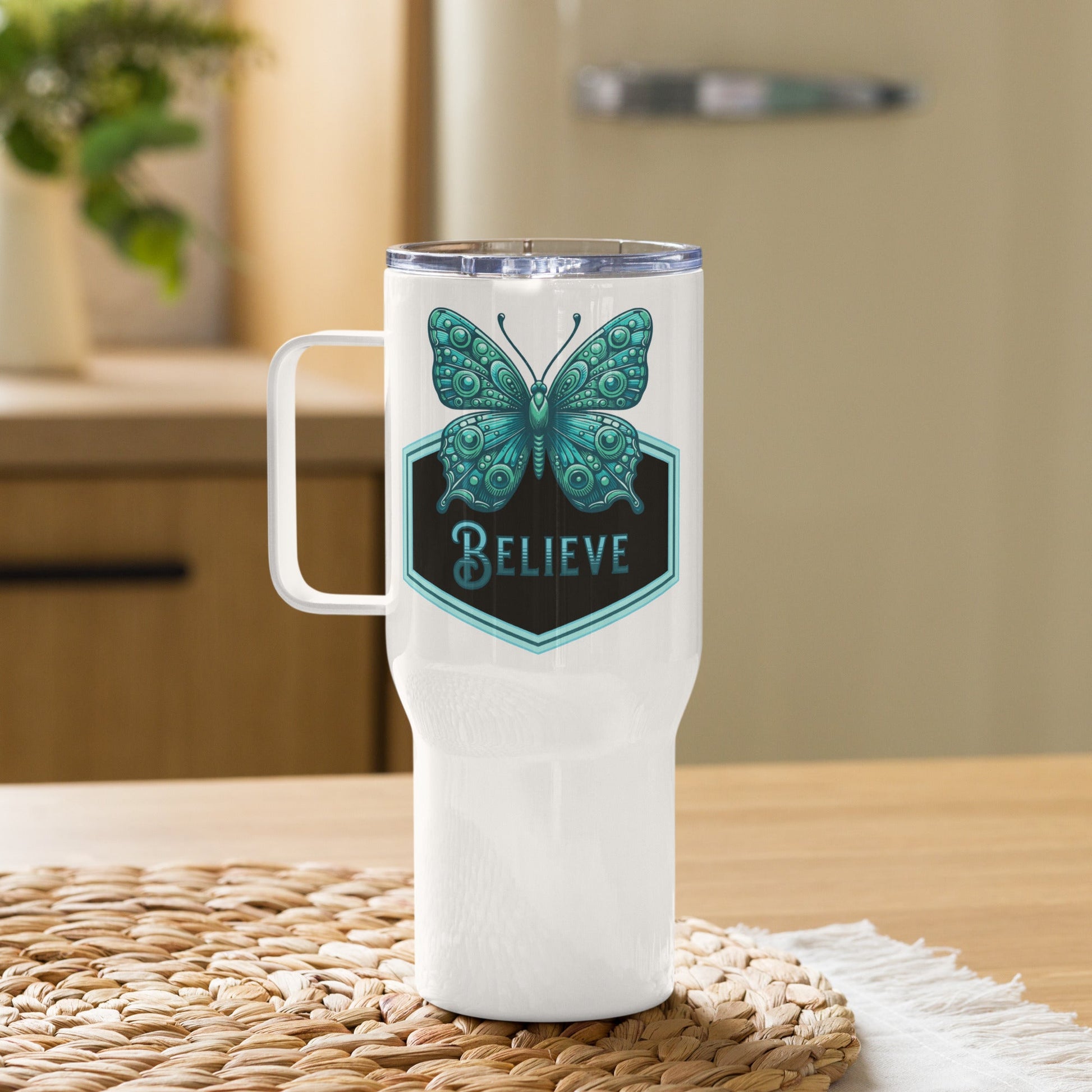 Believe - Butterfly II Travel Mug With Handle (25 oz and 40 oz) - Travel Mug - Discovery Co.