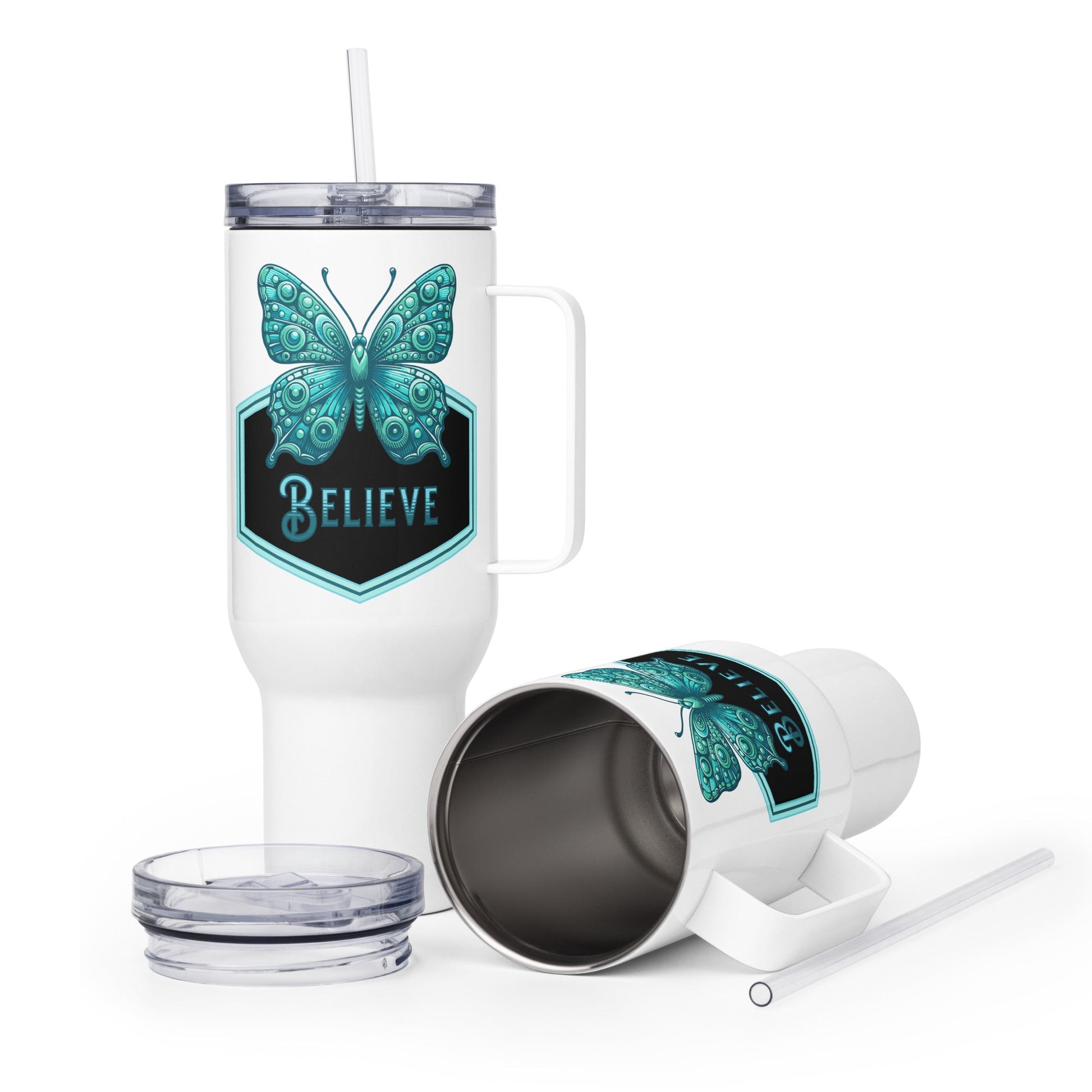 Believe - Butterfly II Travel Mug With Handle (25 oz and 40 oz) - Travel Mug - Discovery Co.