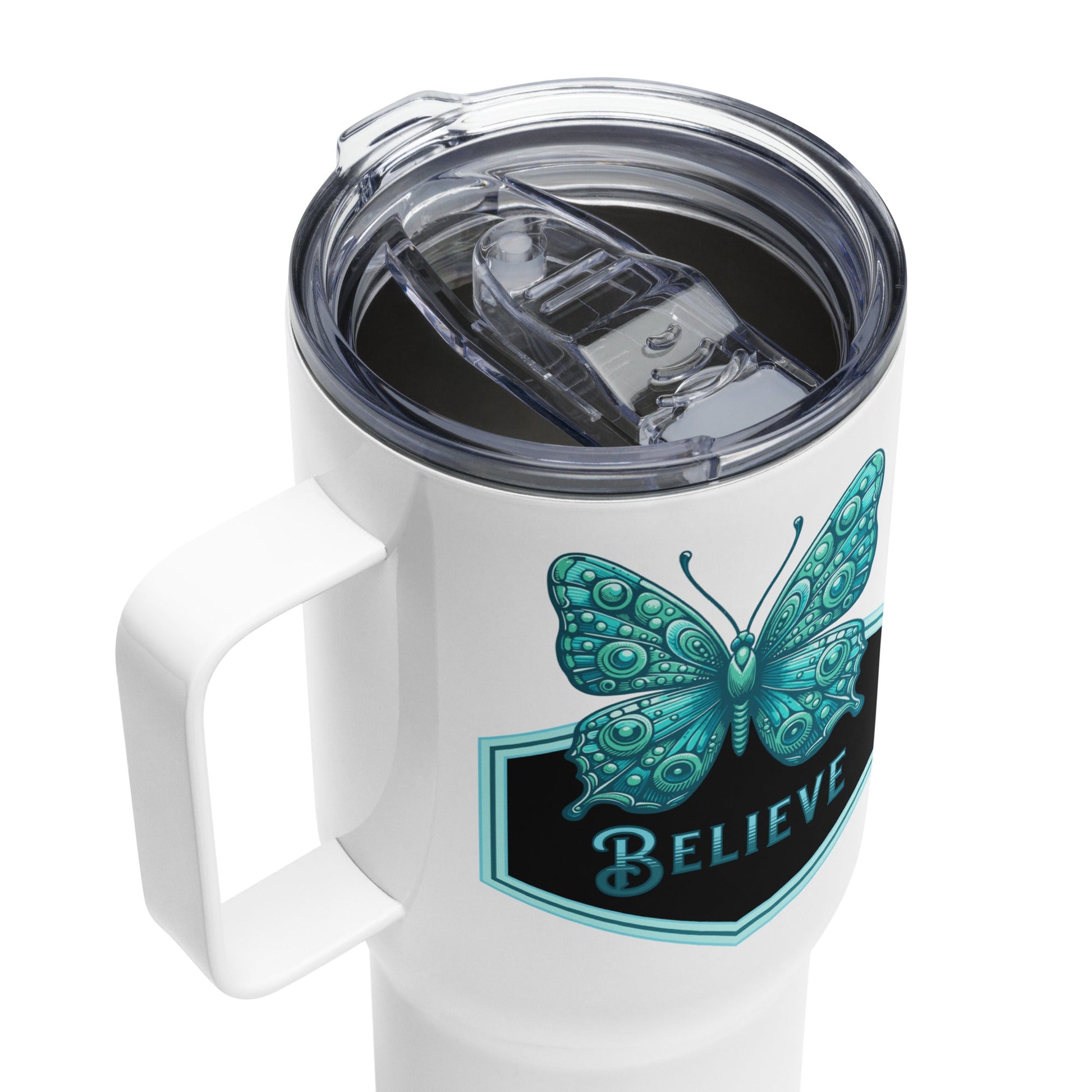 Believe - Butterfly II Travel Mug With Handle (25 oz and 40 oz) - Travel Mug - Discovery Co.