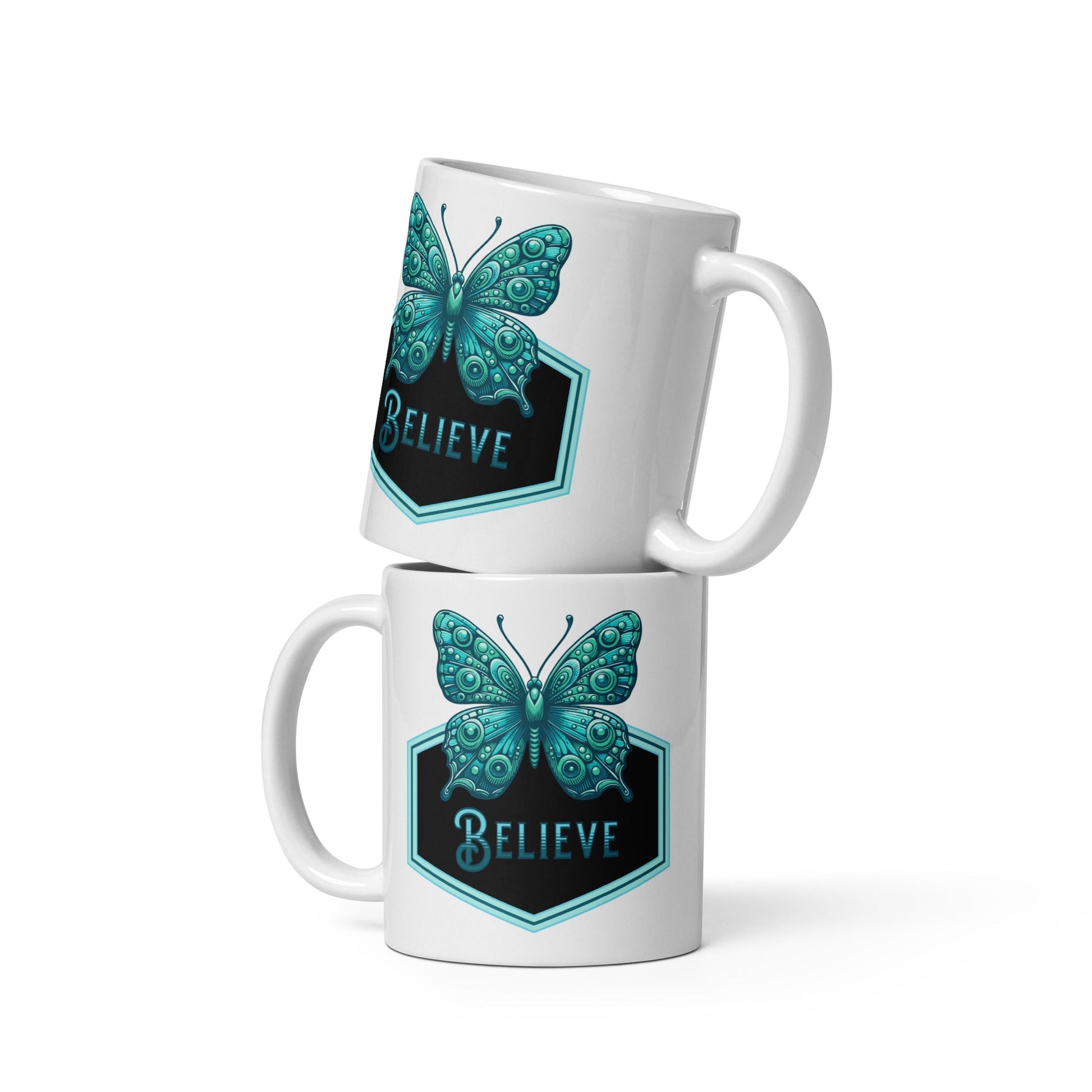 Believe - Butterfly II White Glossy Mug (11 oz. 15 oz, 20 oz) - Mugs - Discovery Co.